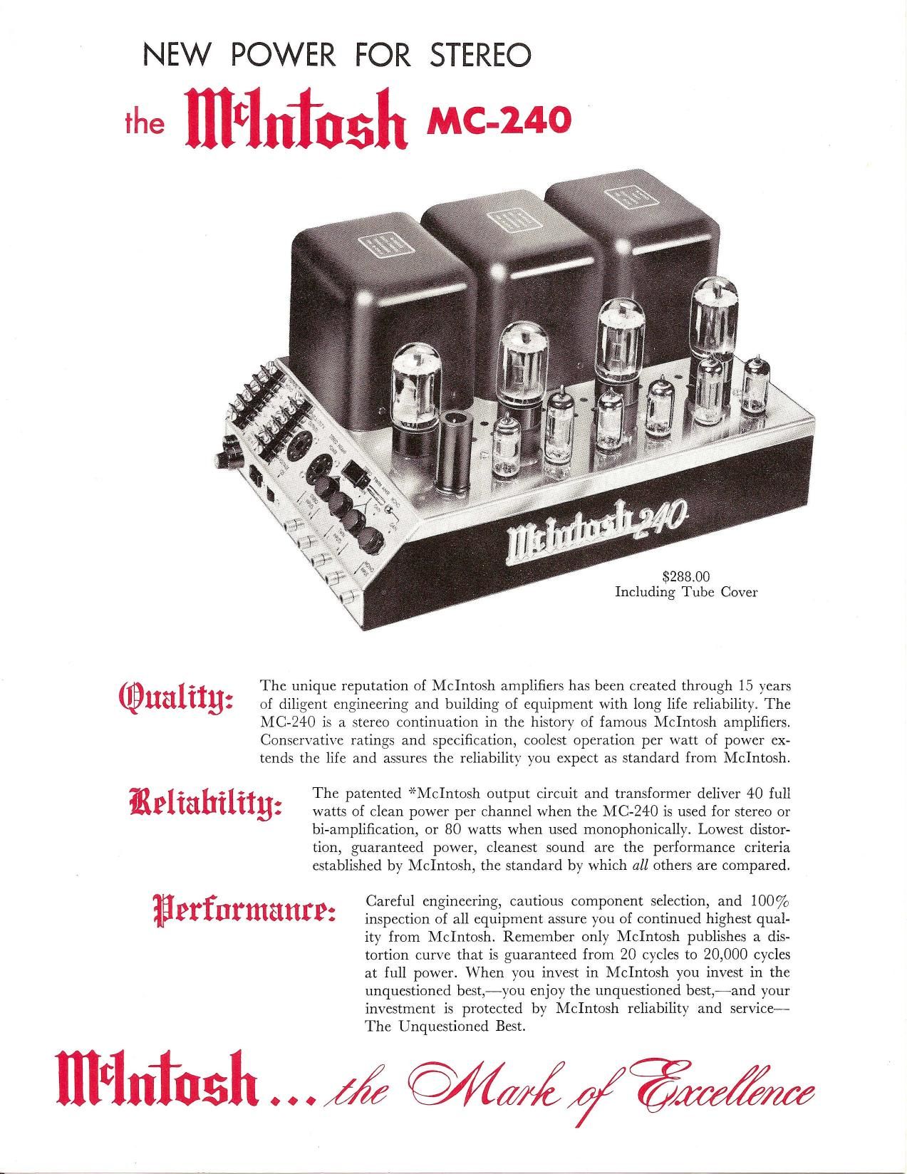 McIntosh MC 240 Brochure