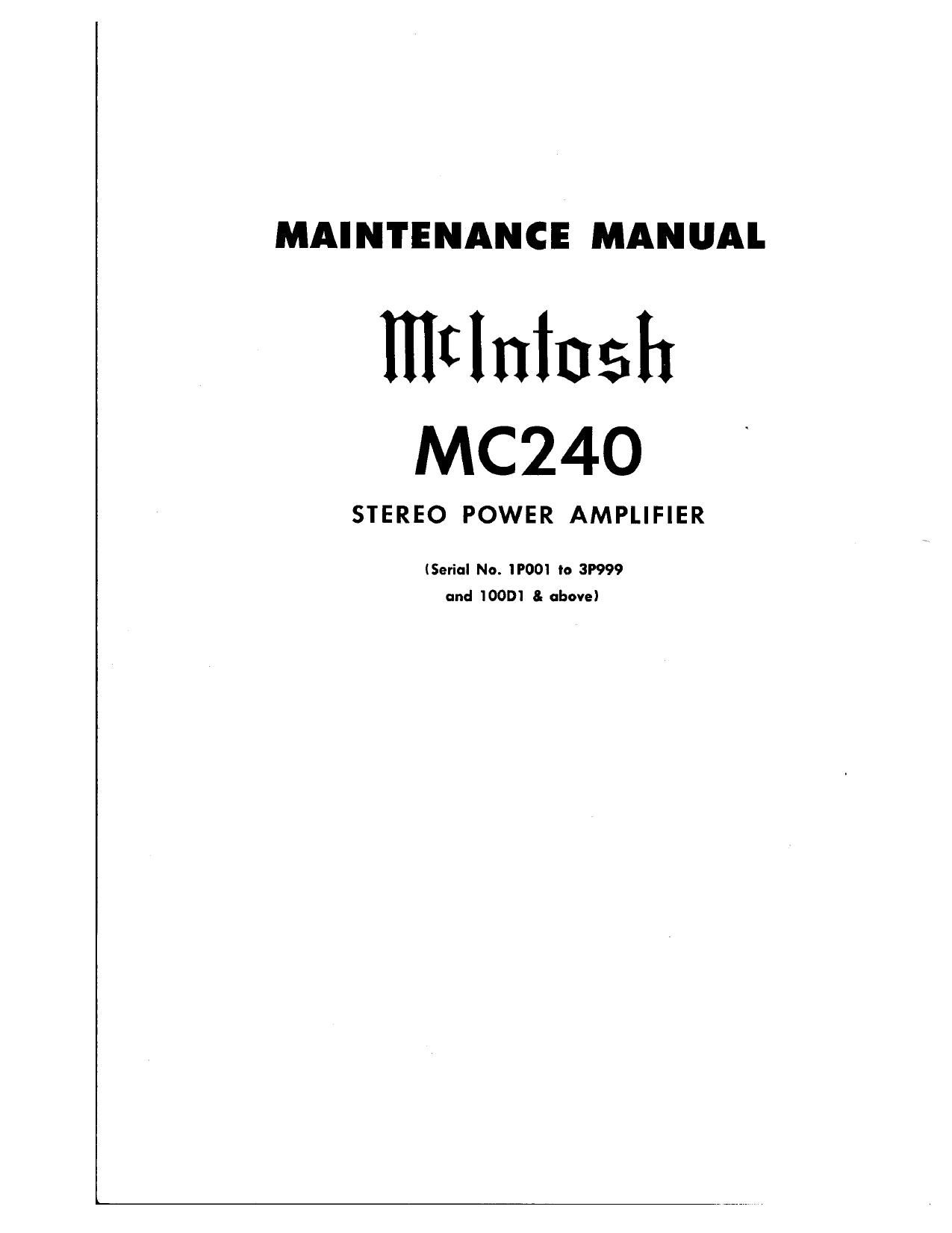 McIntosh MC 240 Service Manual