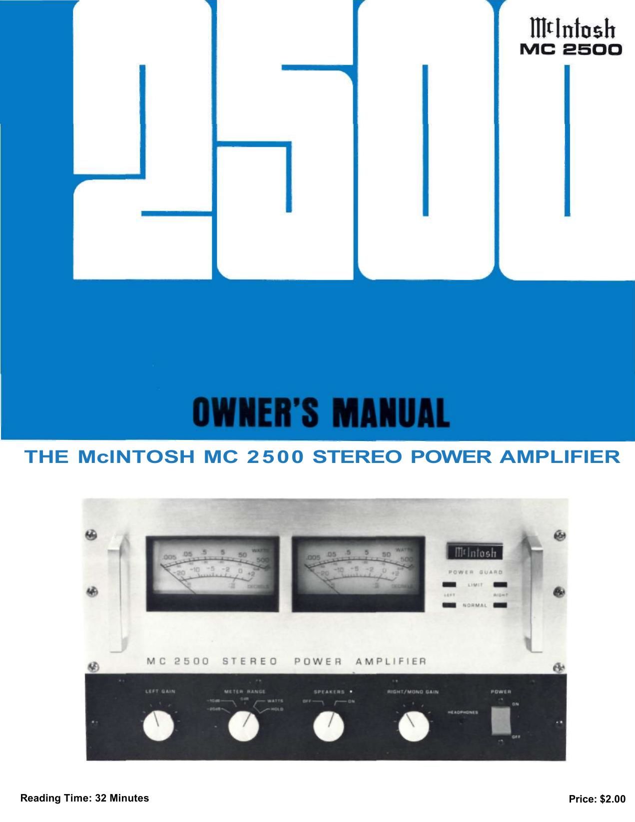 McIntosh MC 2500 Owners Manual