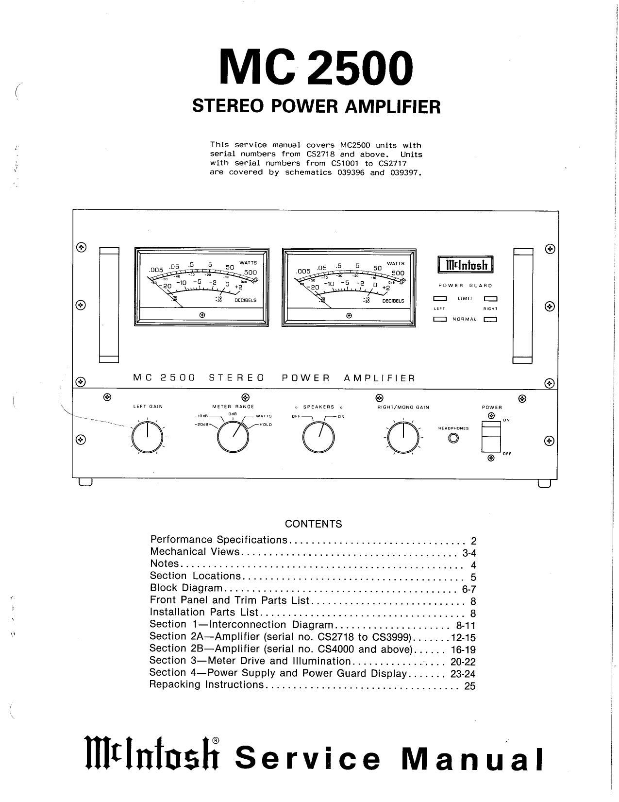 McIntosh MC 2500 Service Manual