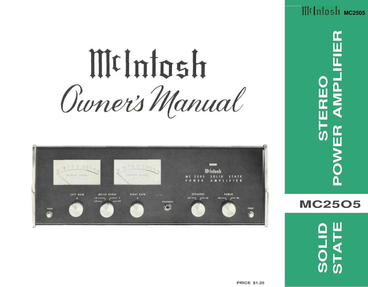 McIntosh MC 2505 Owners Manual