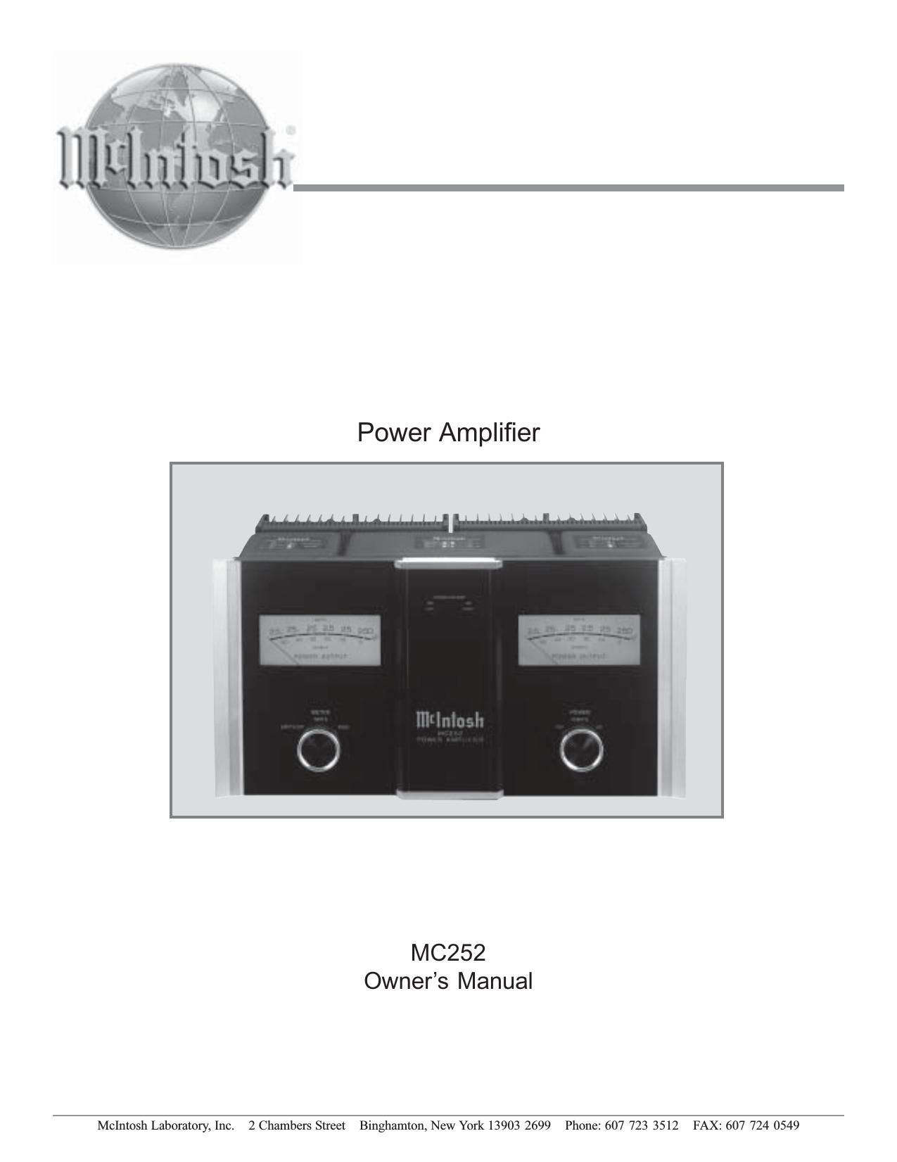 McIntosh MC 252 Owners Manual