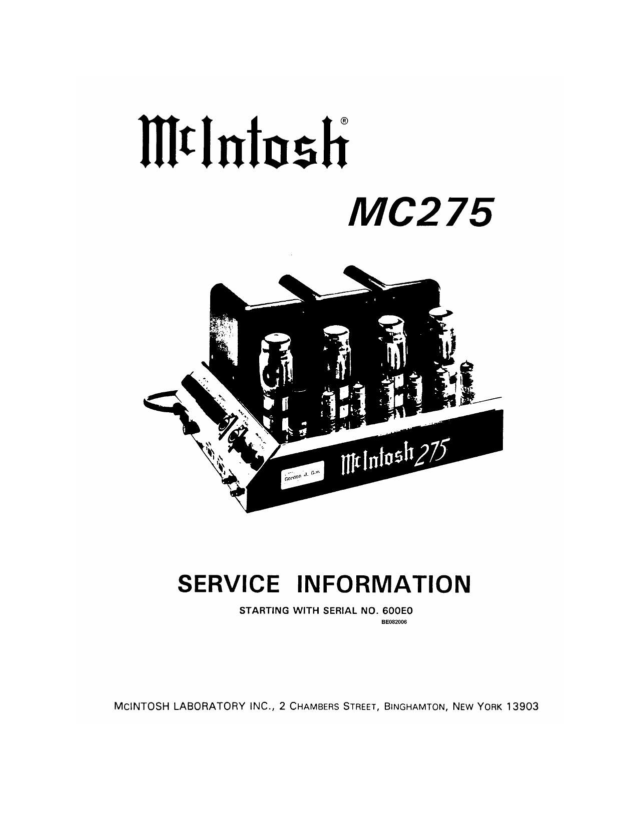 McIntosh MC 275 CE Service Information