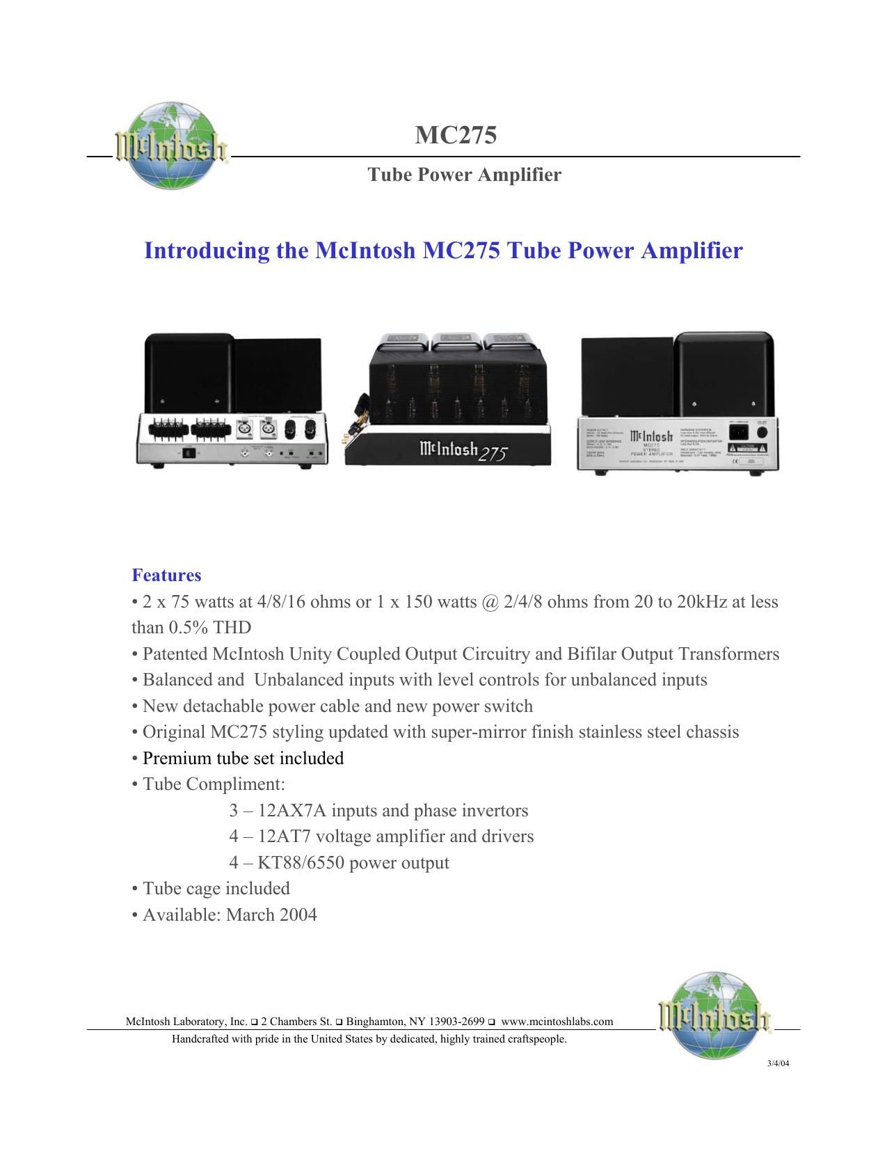 McIntosh MC 275 Mk IV Brochure