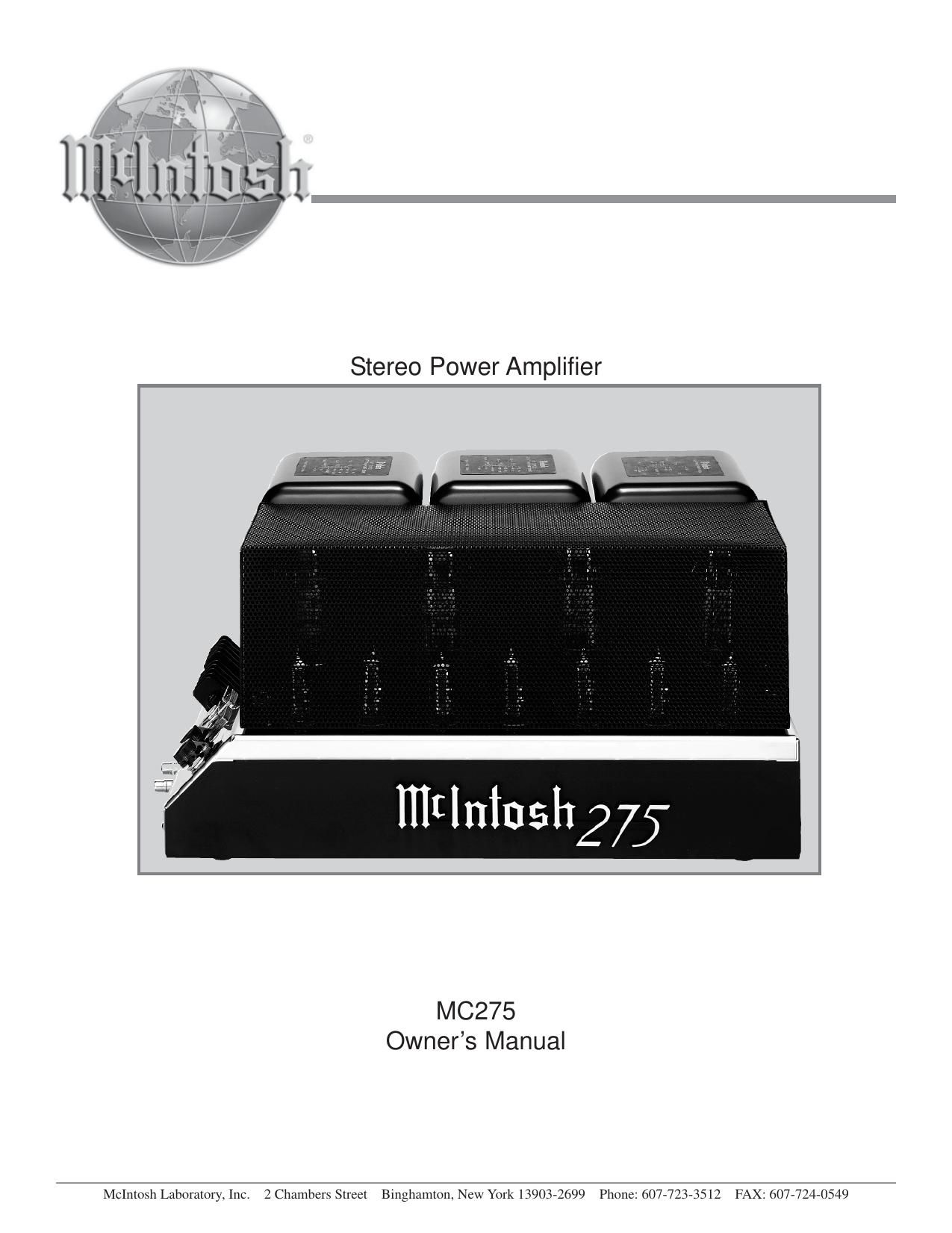 McIntosh MC 275 Mk IV Owners Manual
