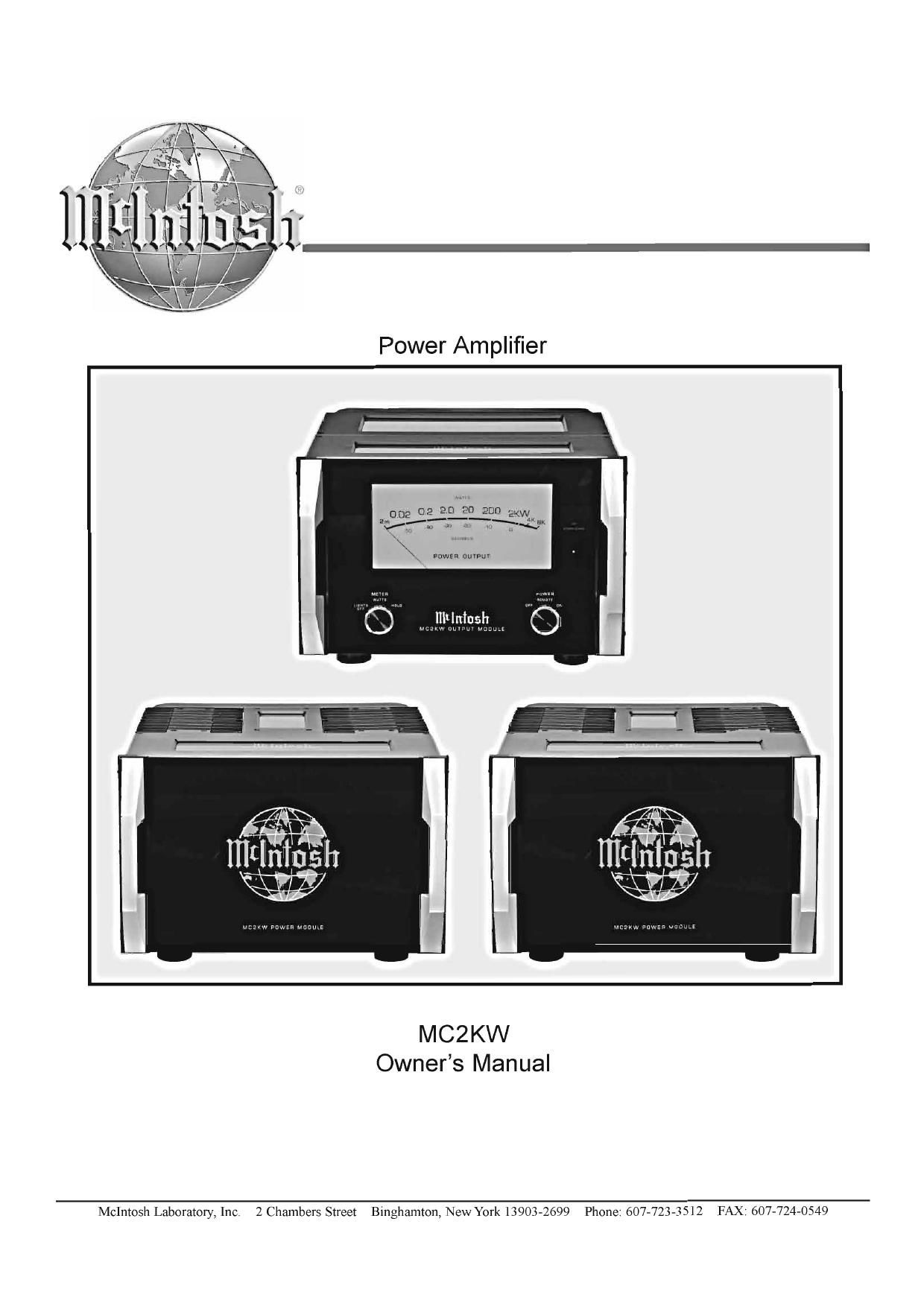 McIntosh MC 2KW Owners Manual