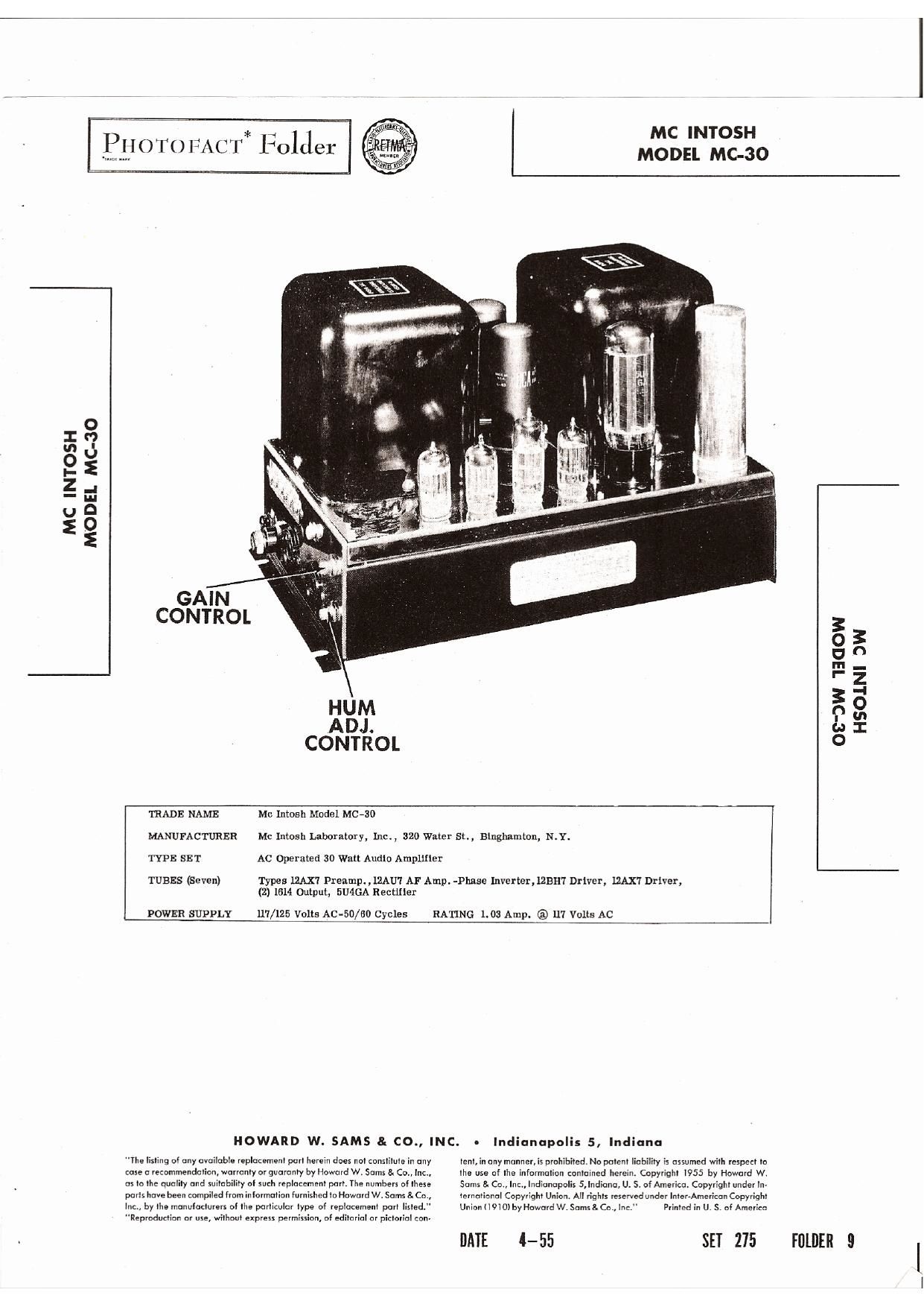 McIntosh MC 30 Service Manual