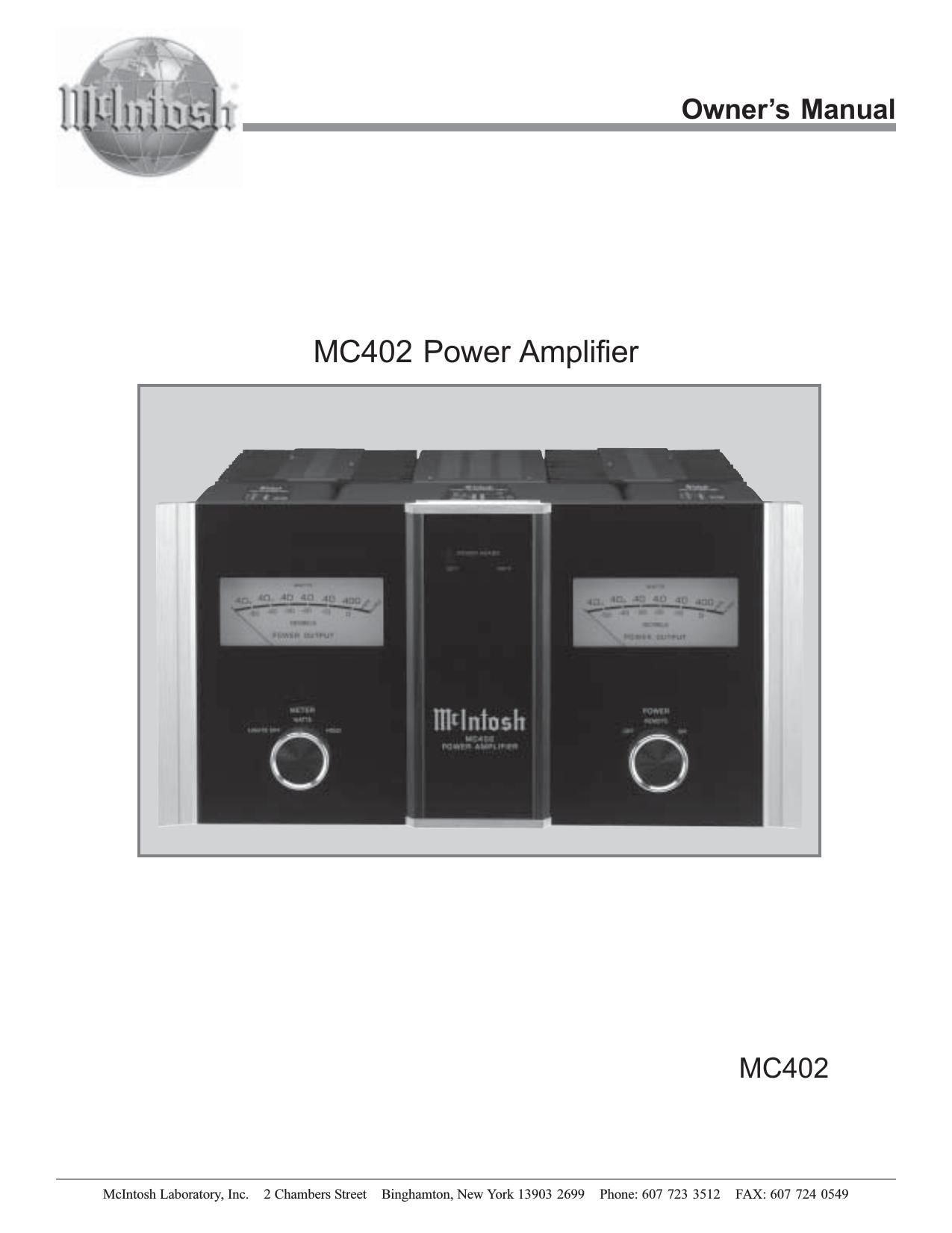 McIntosh MC 402 Owners Manual