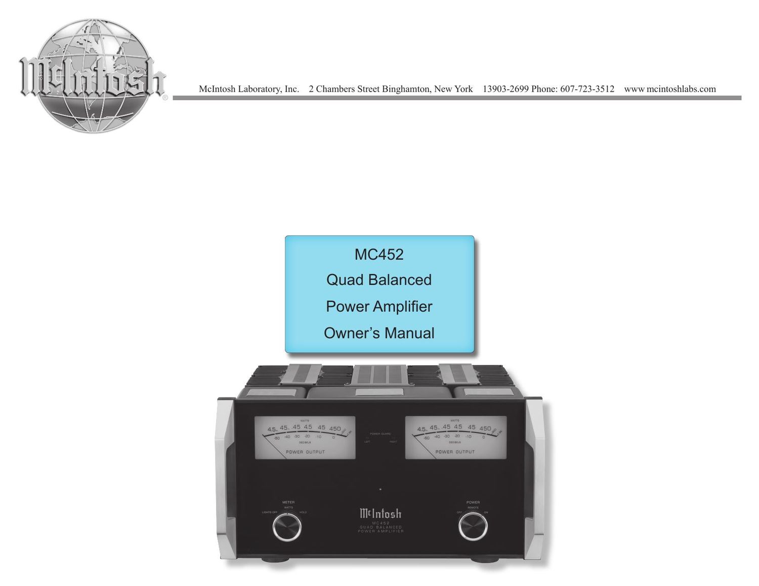 McIntosh MC 452 Owners Manual