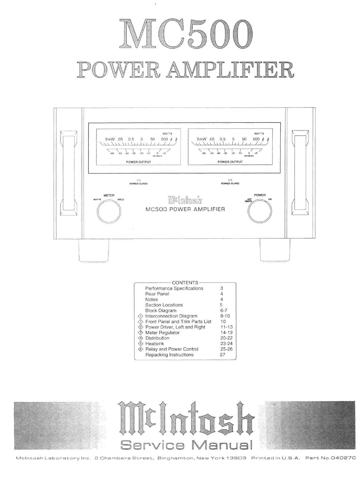 McIntosh MC 500 Service Manual