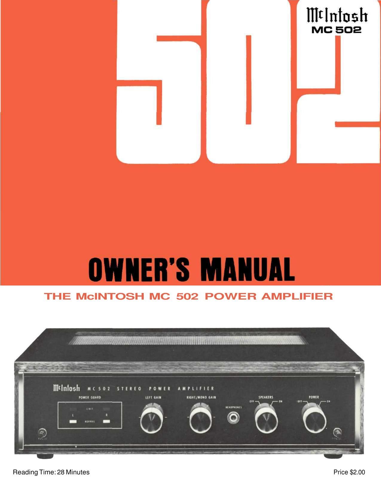 McIntosh MC 502 Owners Manual