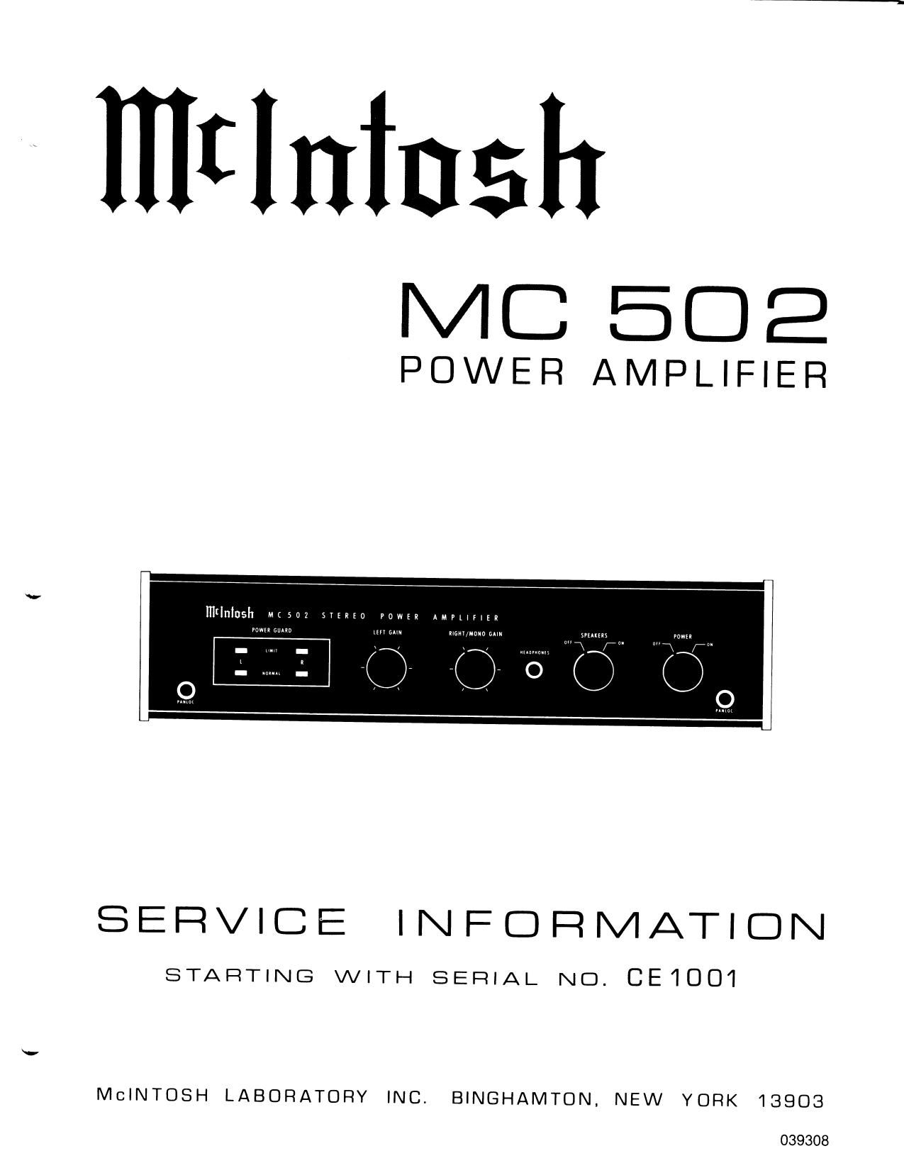 McIntosh MC 502 Service Manual