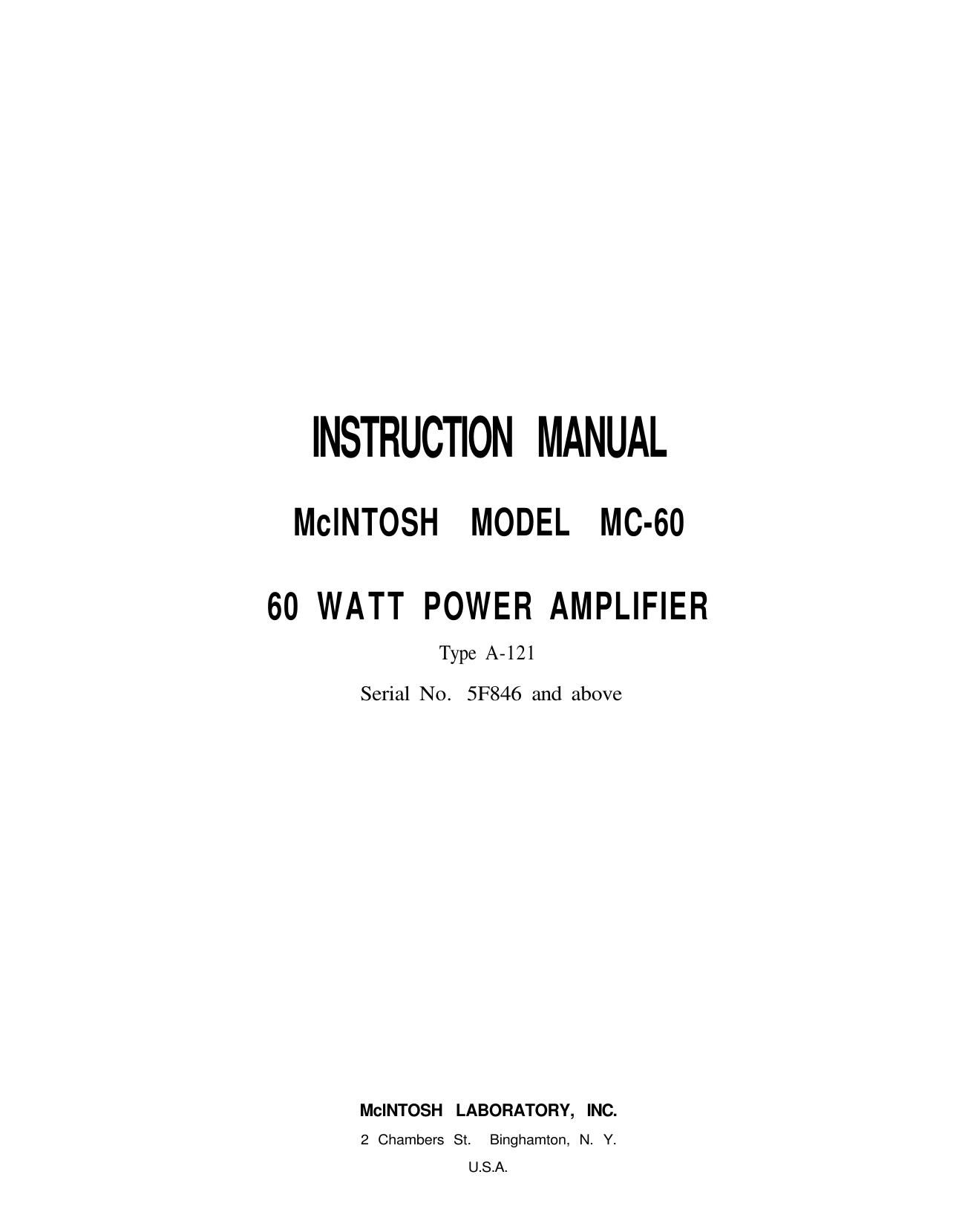 McIntosh MC 60 Owners Manual