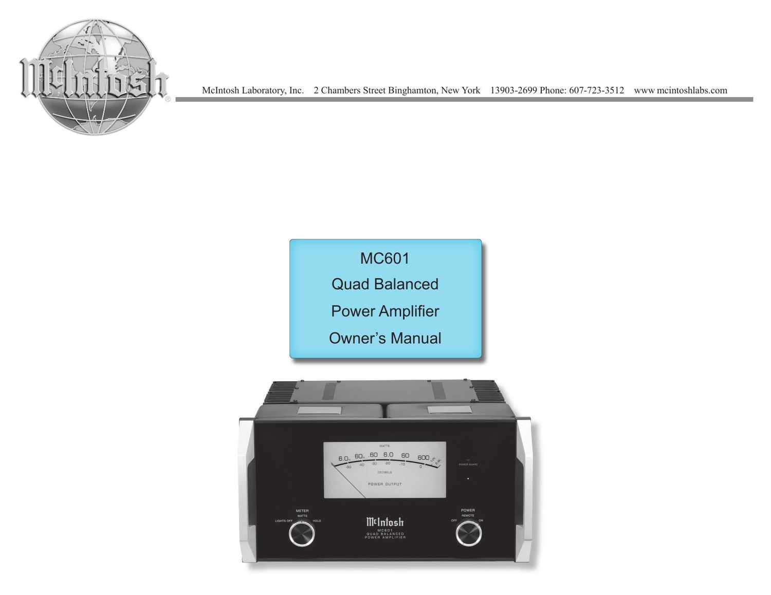 McIntosh MC 601 Owners Manual