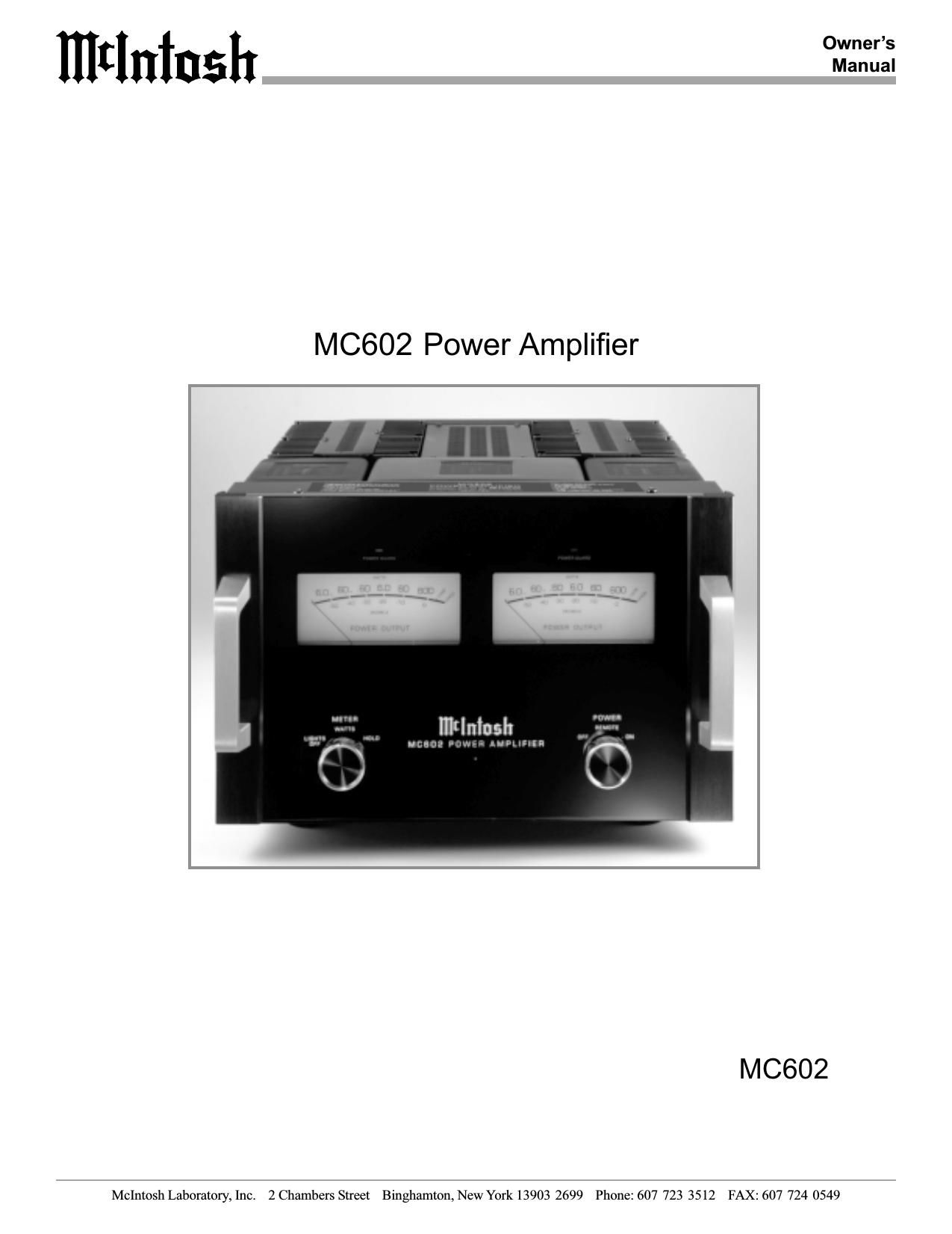 McIntosh MC 602 Owners Manual