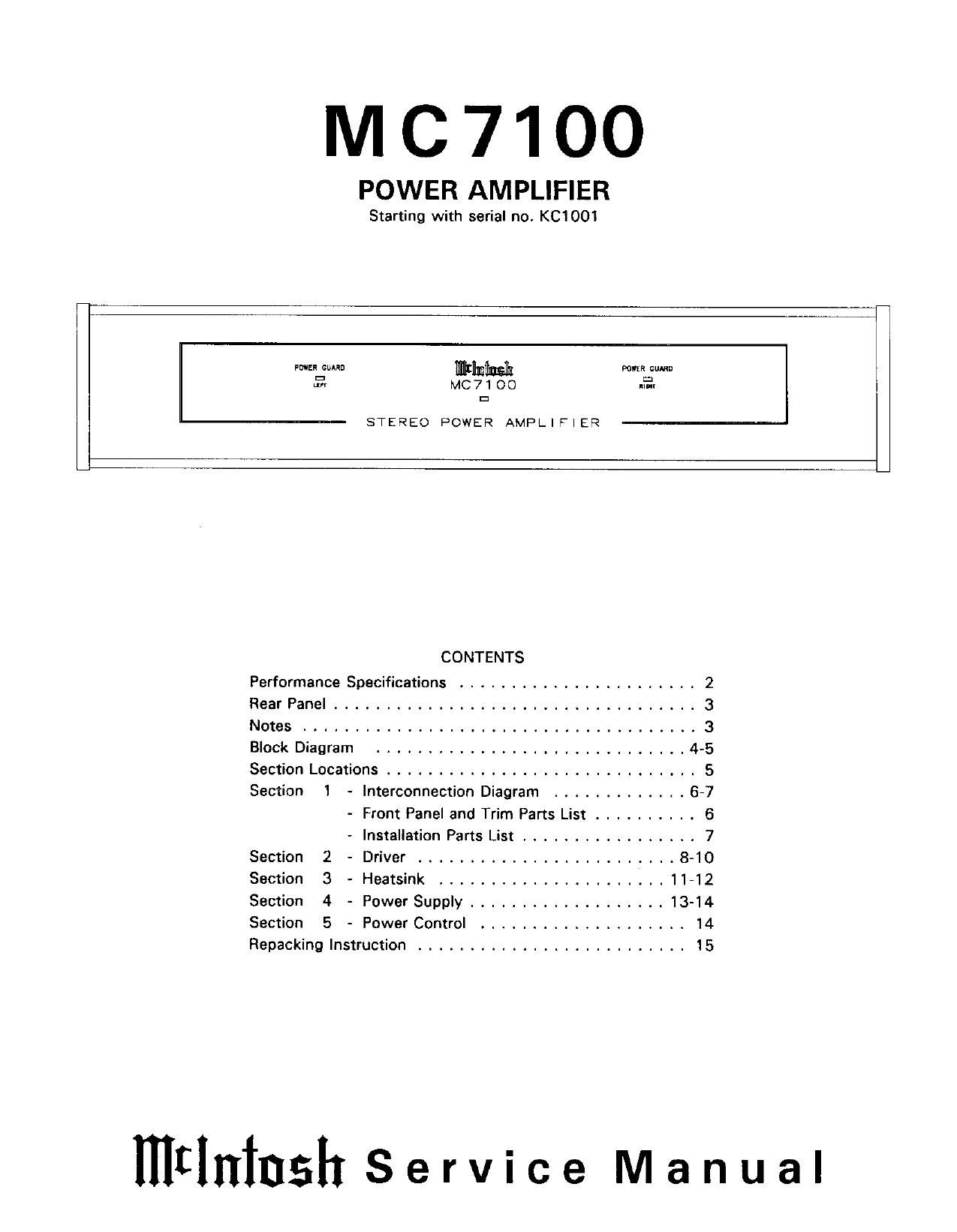 McIntosh MC 7100 Service Manual