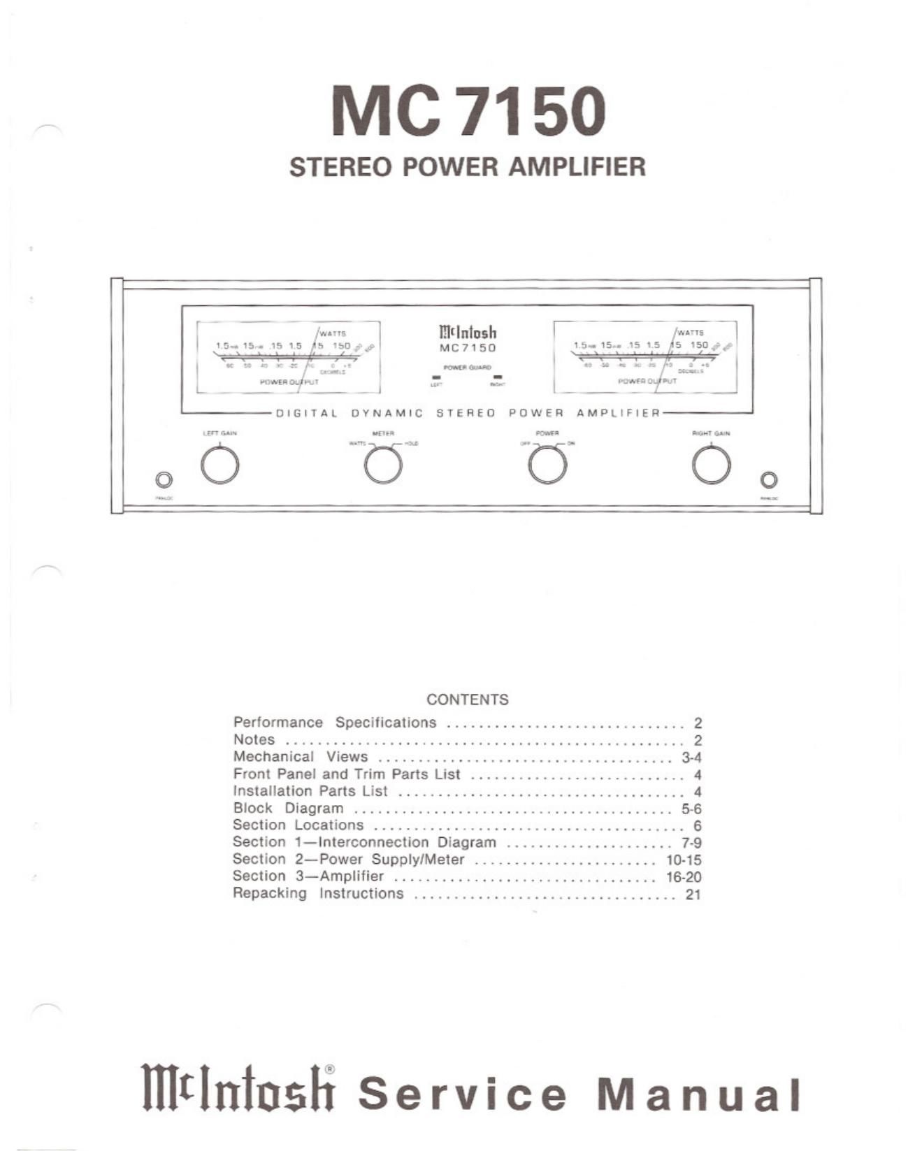 McIntosh MC 7150 Service Manual