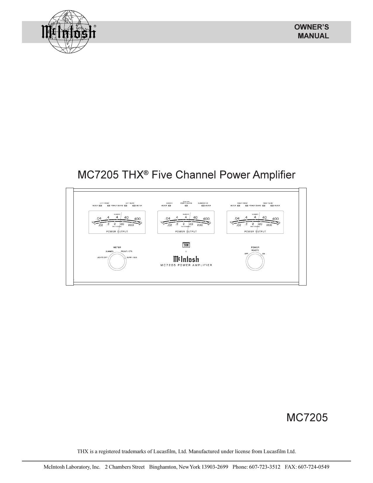 McIntosh MC 7205 Owners Manual