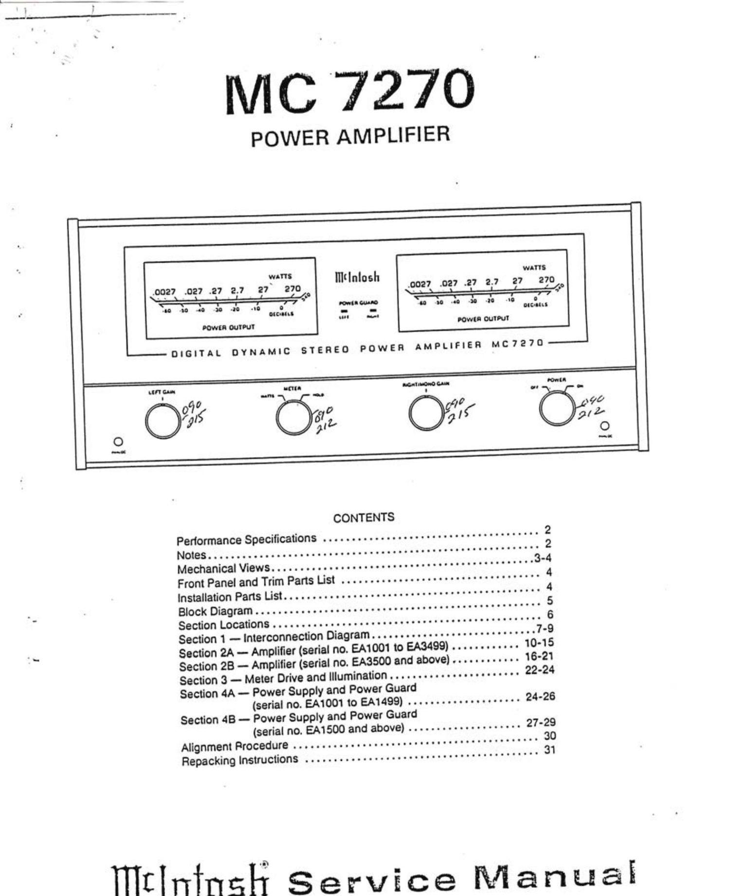 McIntosh MC 7270 Service Manual
