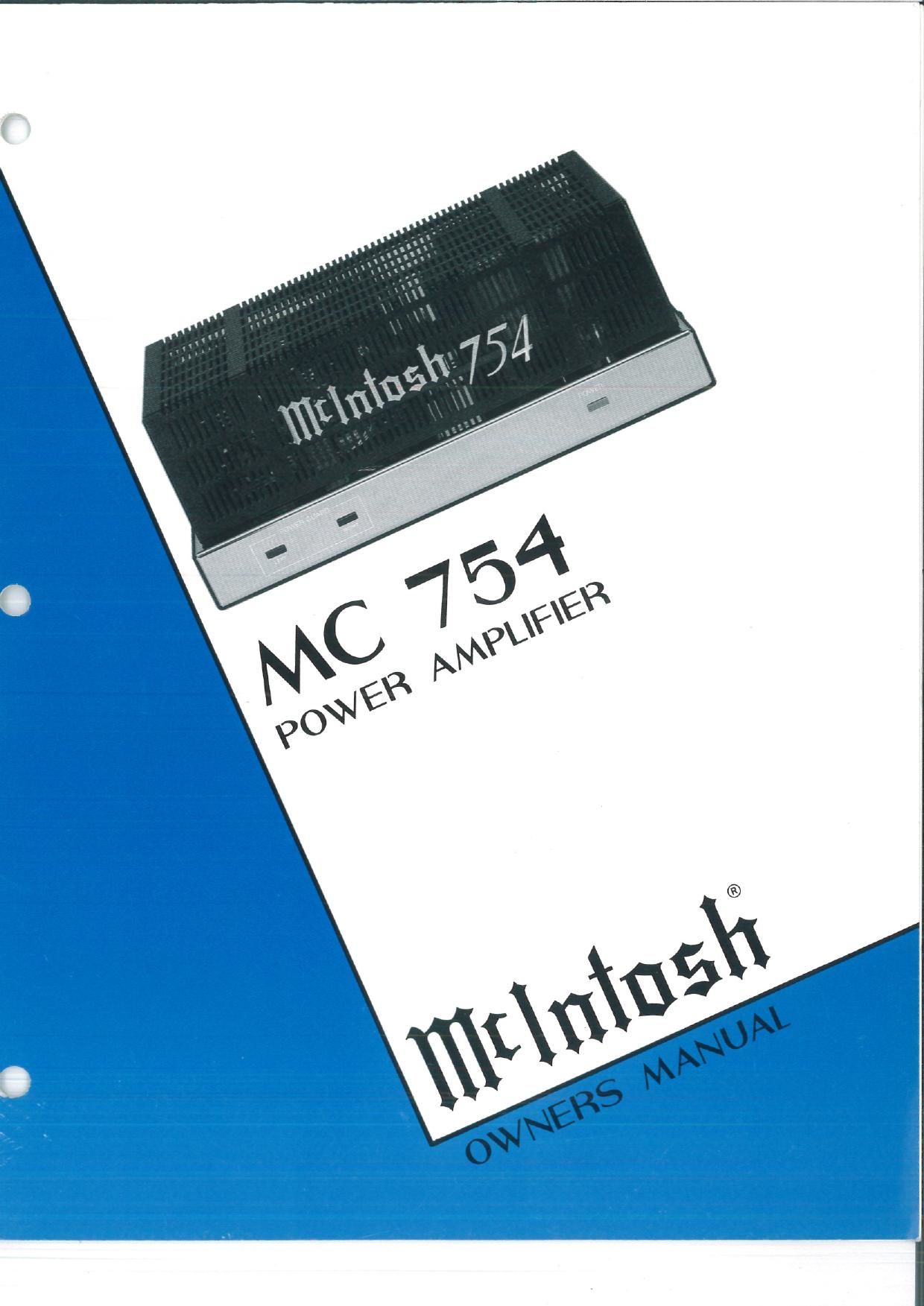 McIntosh MC 754 Owners Manual