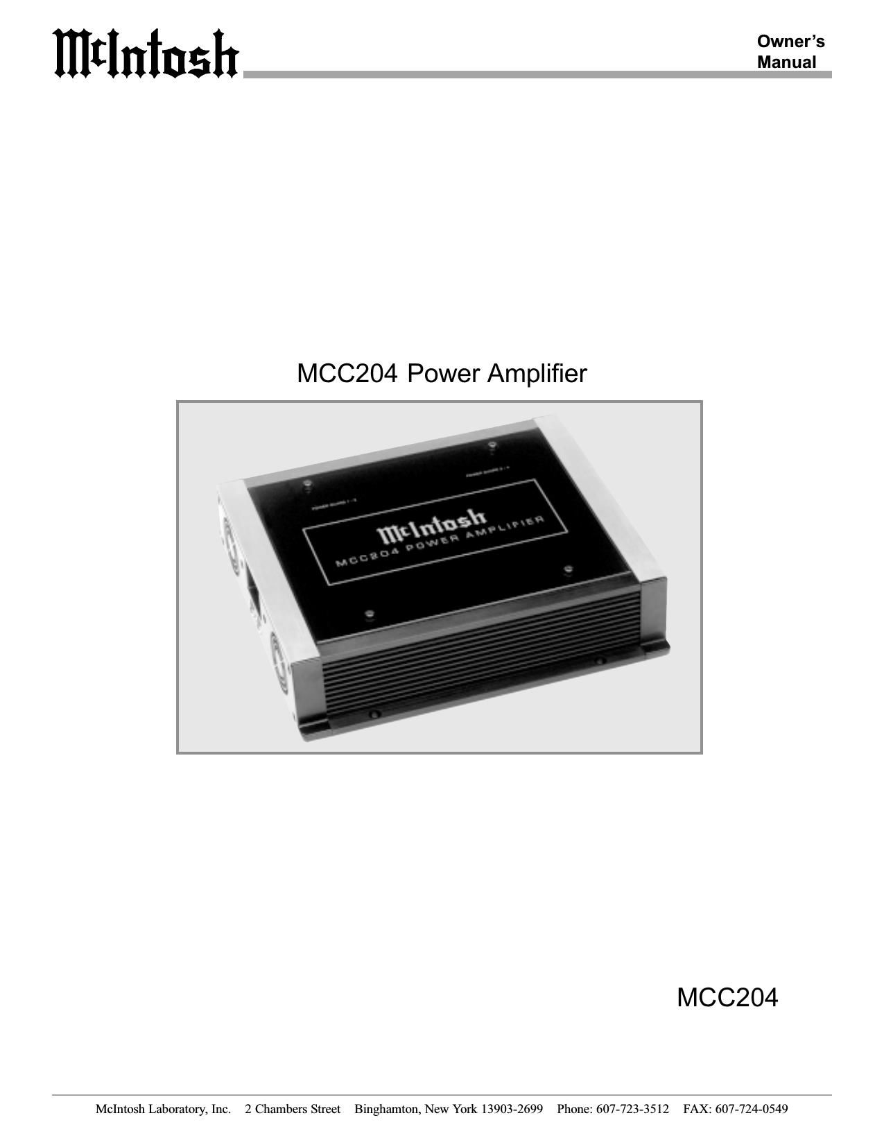McIntosh MCC204 Owners Manual