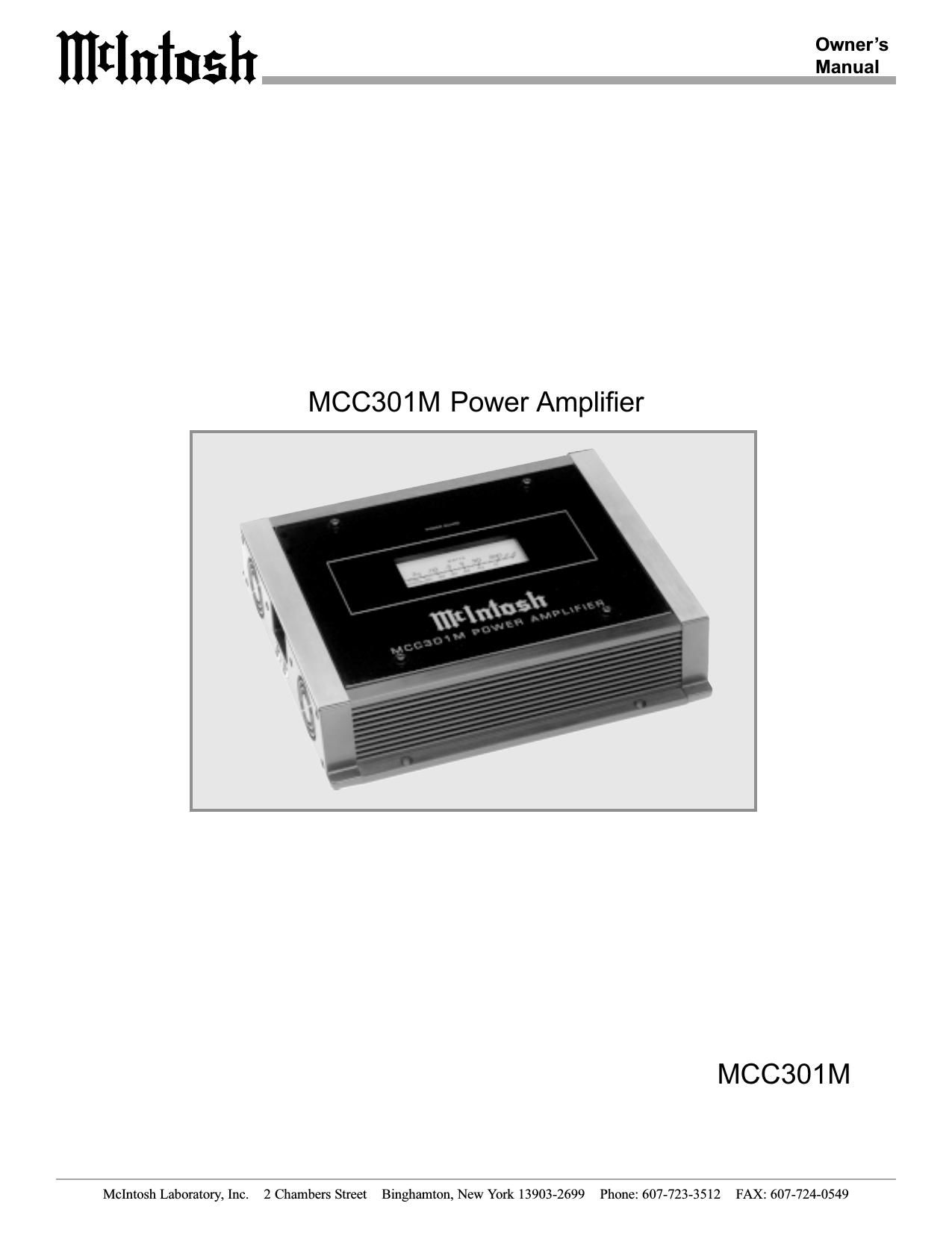 McIntosh MCC301M Owners Manual