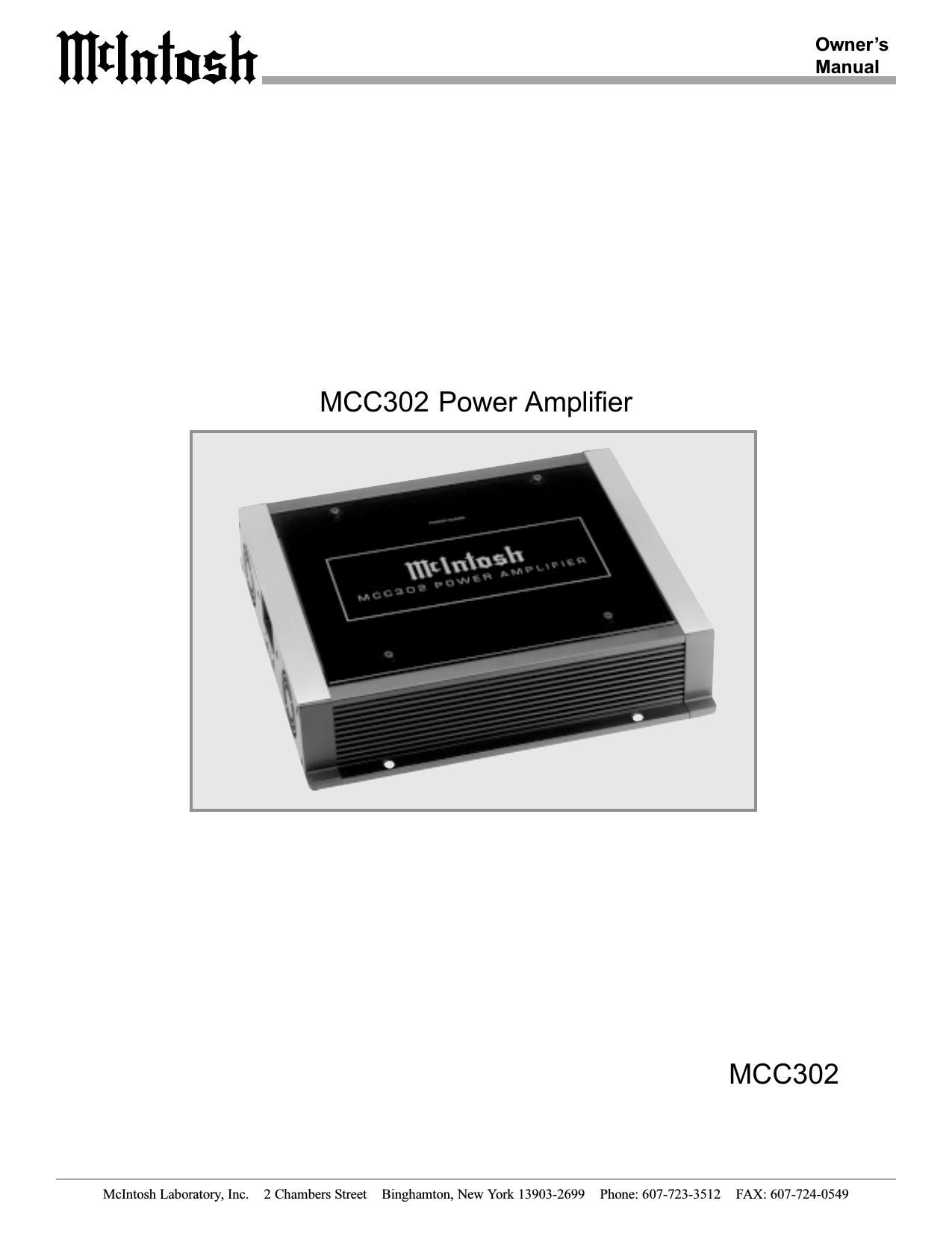 McIntosh MCC302 Owners Manual