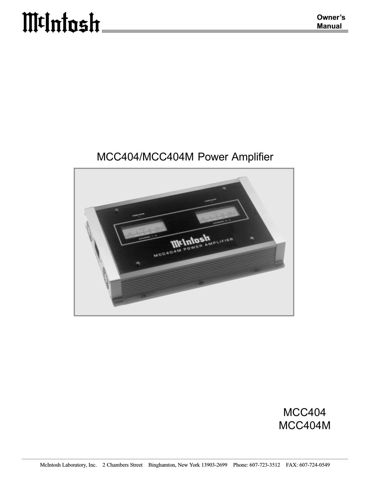 McIntosh MCC404 MCC404M Owners Manual