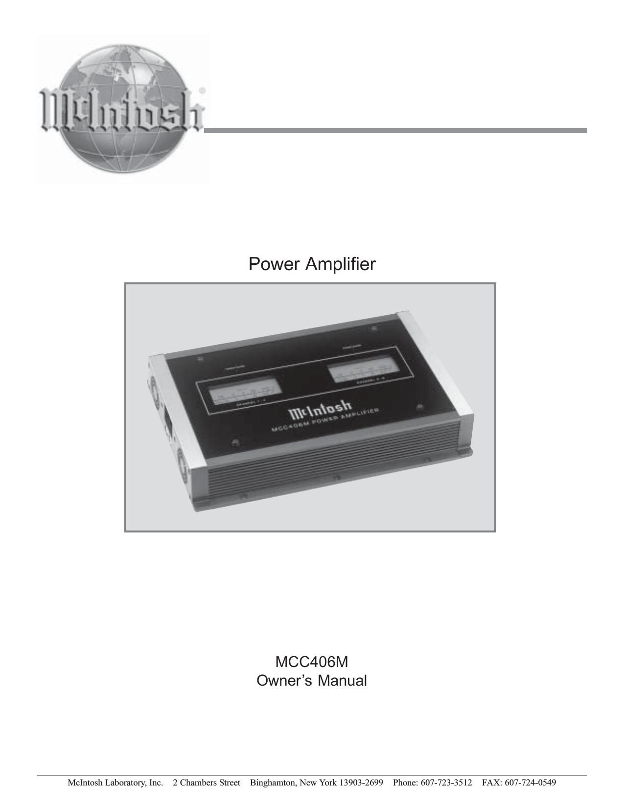 McIntosh MCC406M Owners Manual