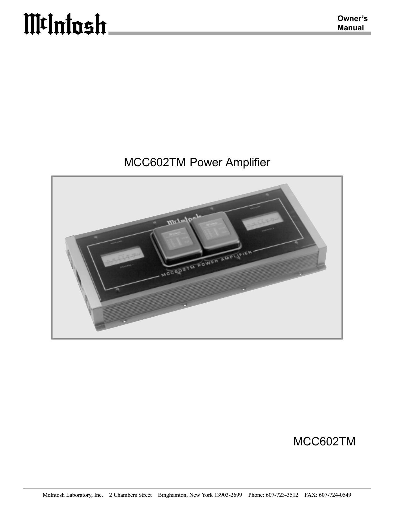 McIntosh MCC602TM Owners Manual
