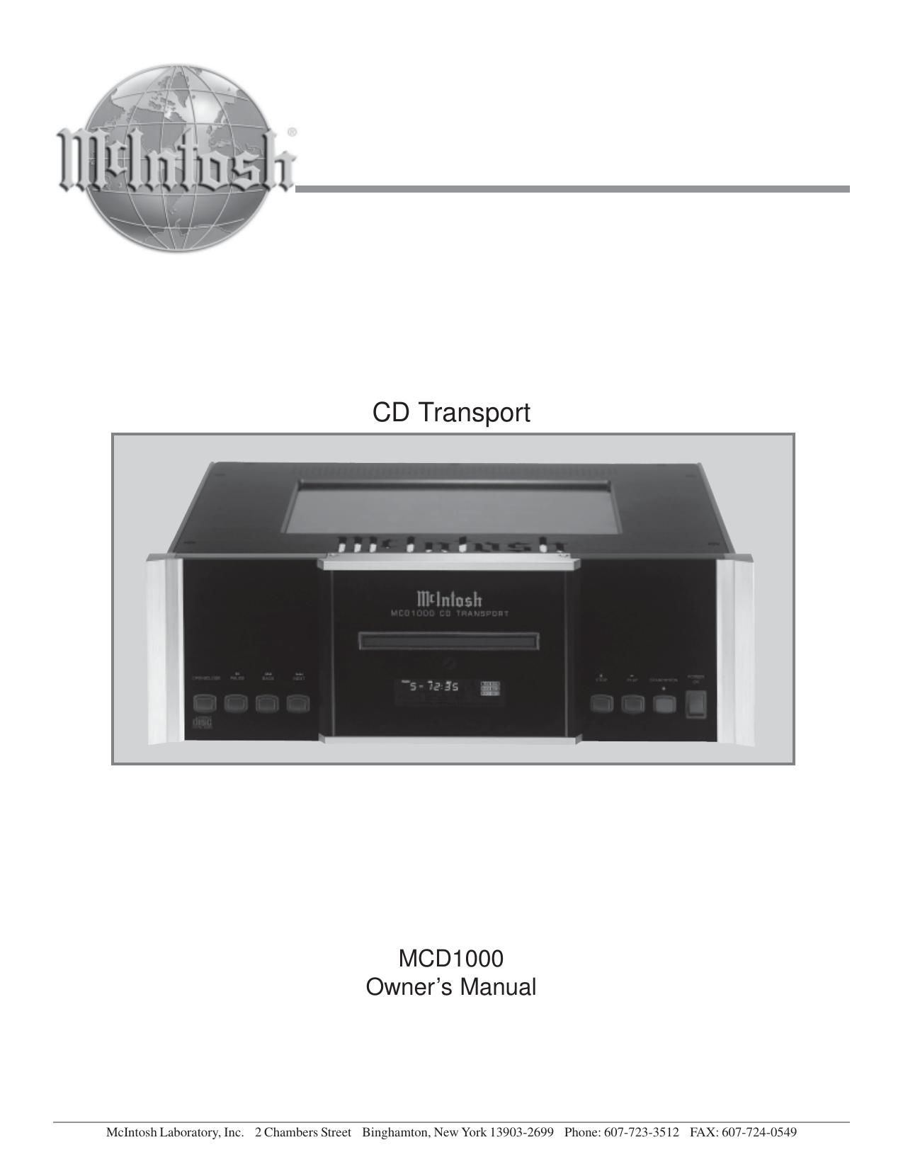 McIntosh MCD 1000 Owners Manual