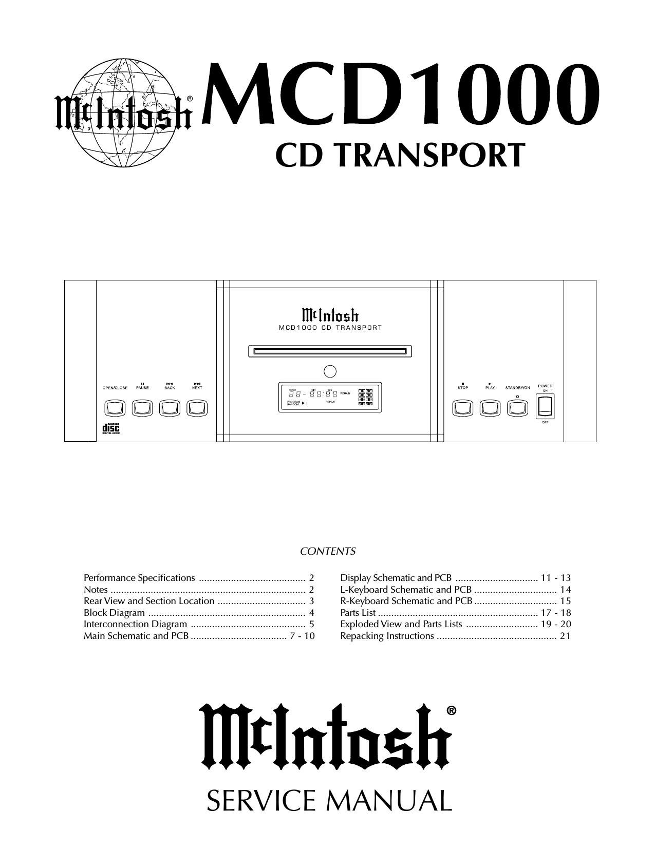 McIntosh MCD 1000 Service Manual