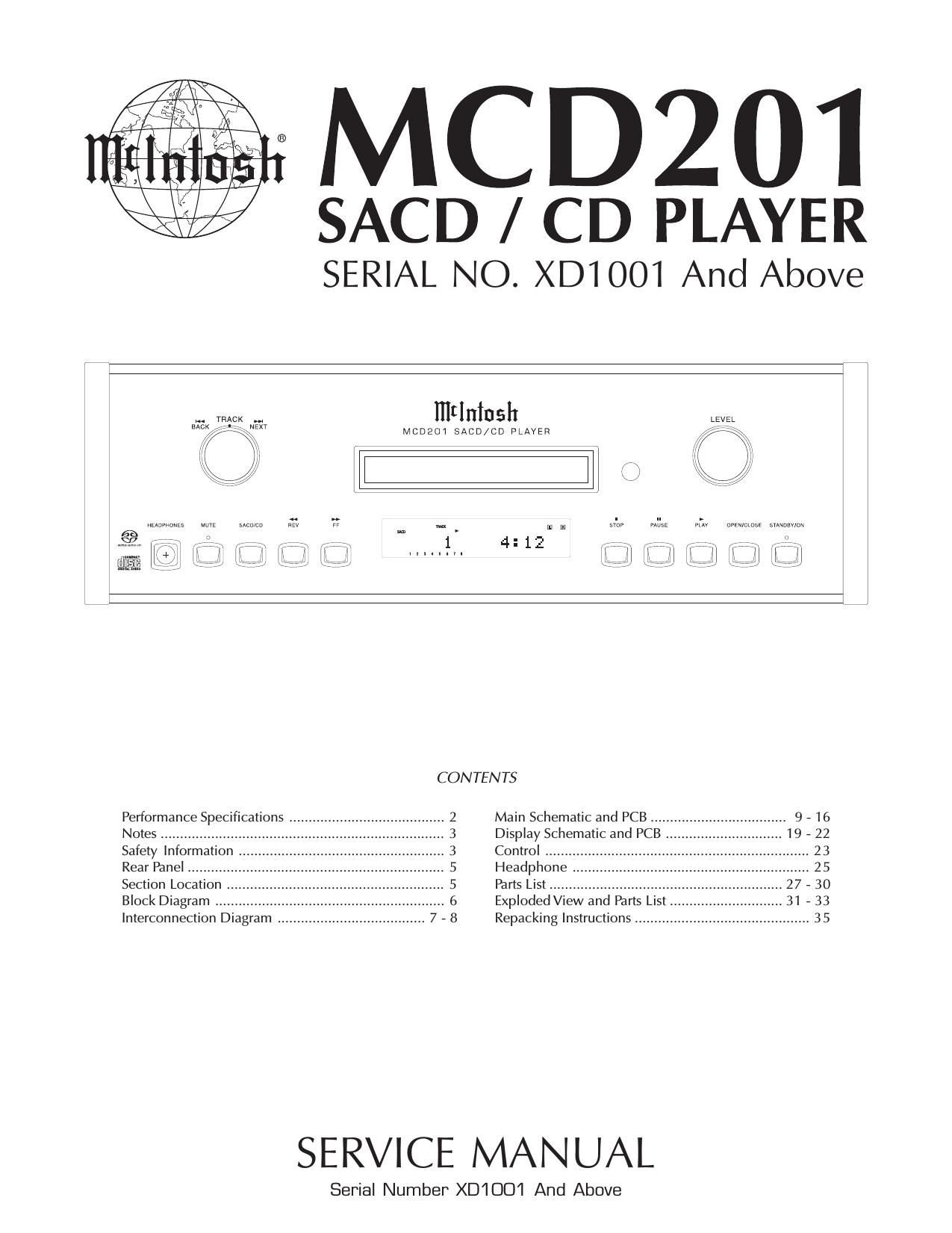 McIntosh MCD 201 Service Manual