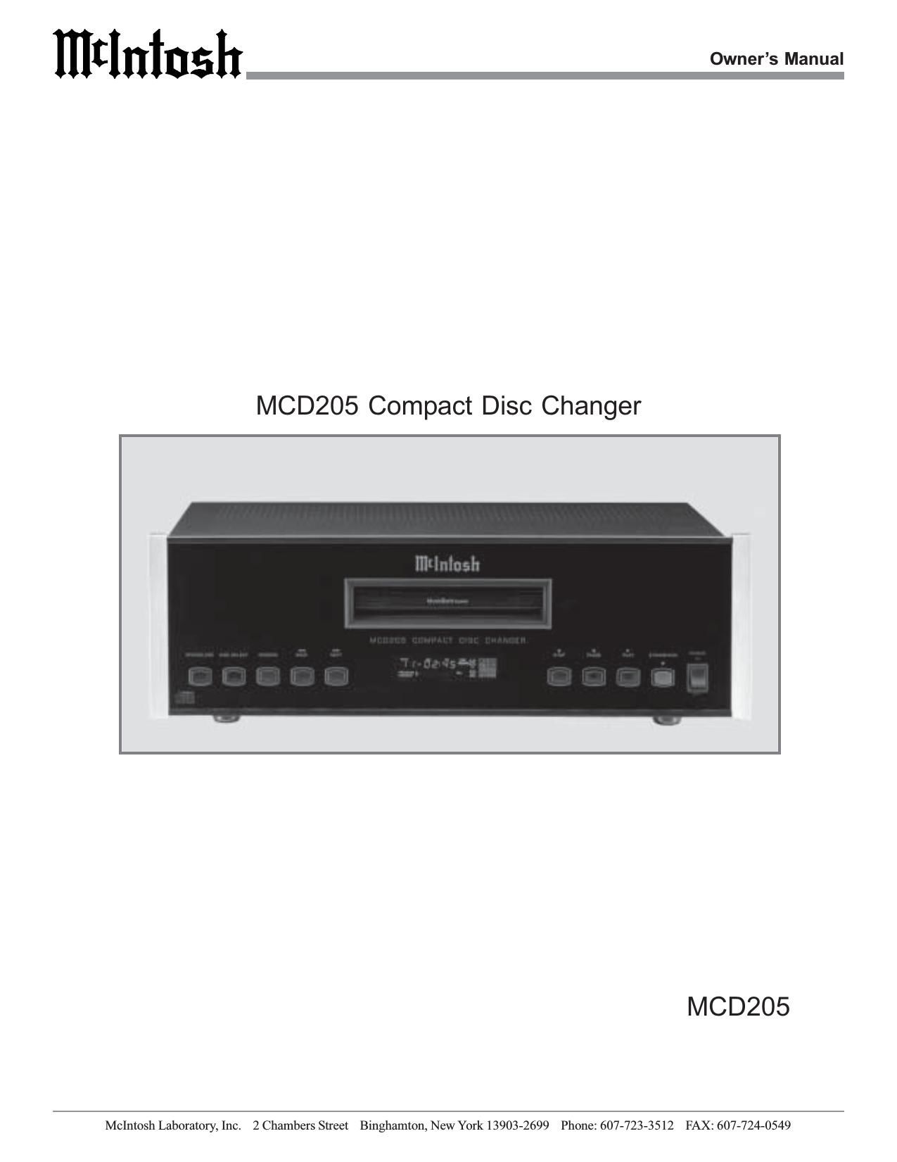 McIntosh MCD 205 Owners Manual