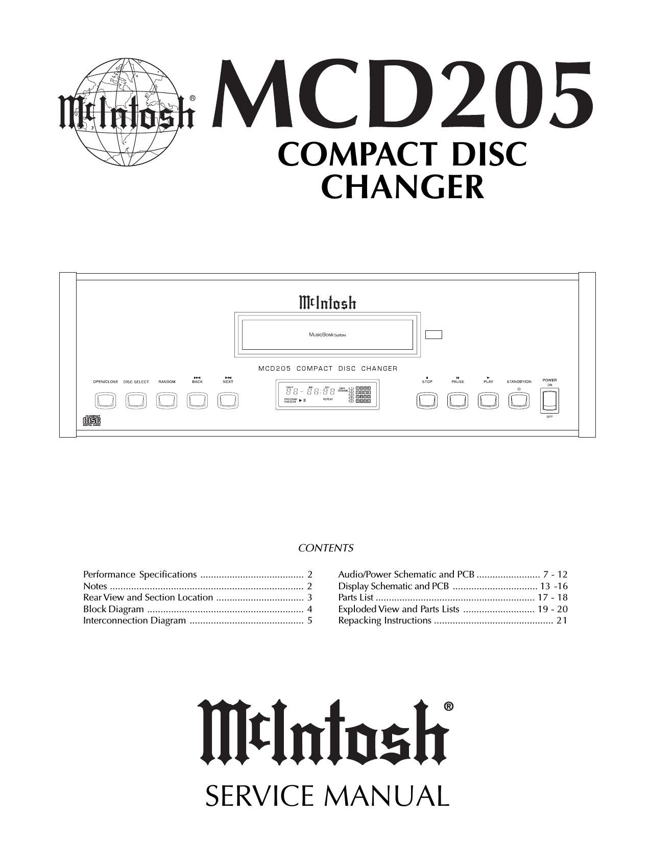 McIntosh MCD 205 Service Manual