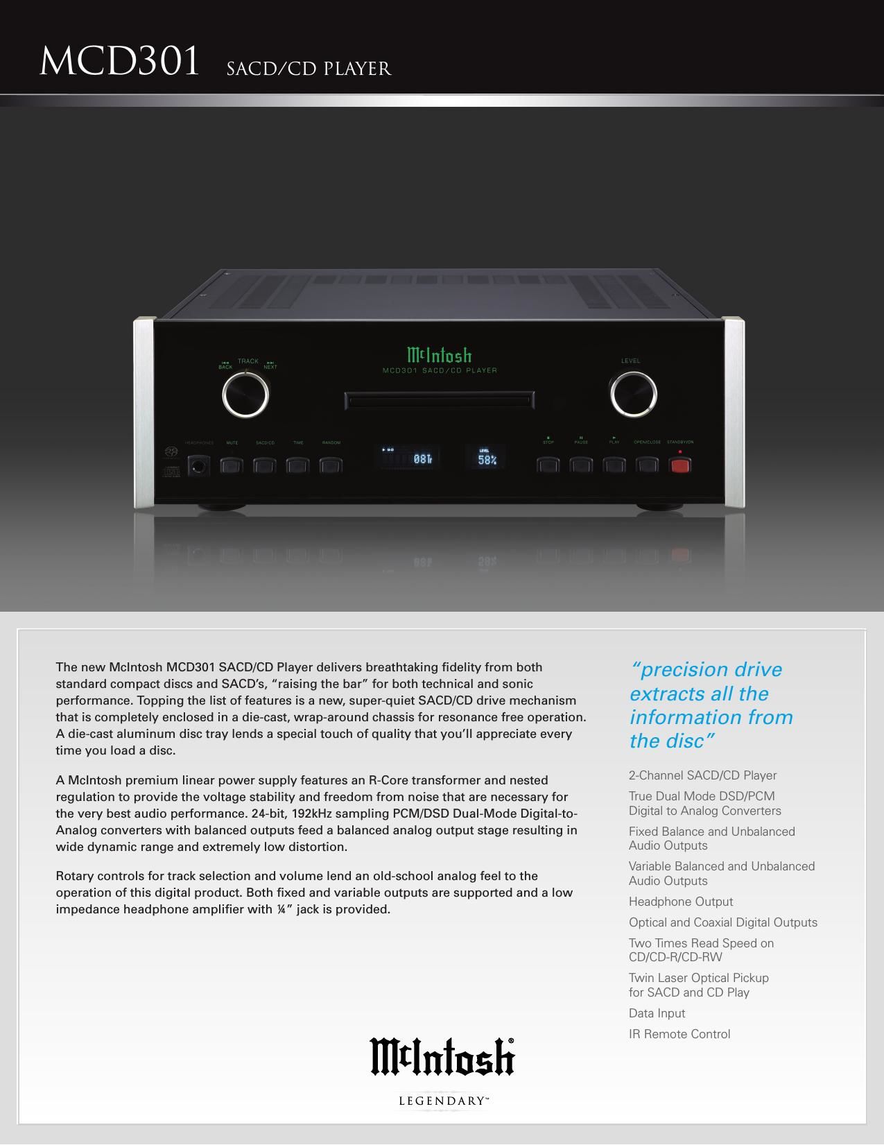 McIntosh MCD 301 Brochure