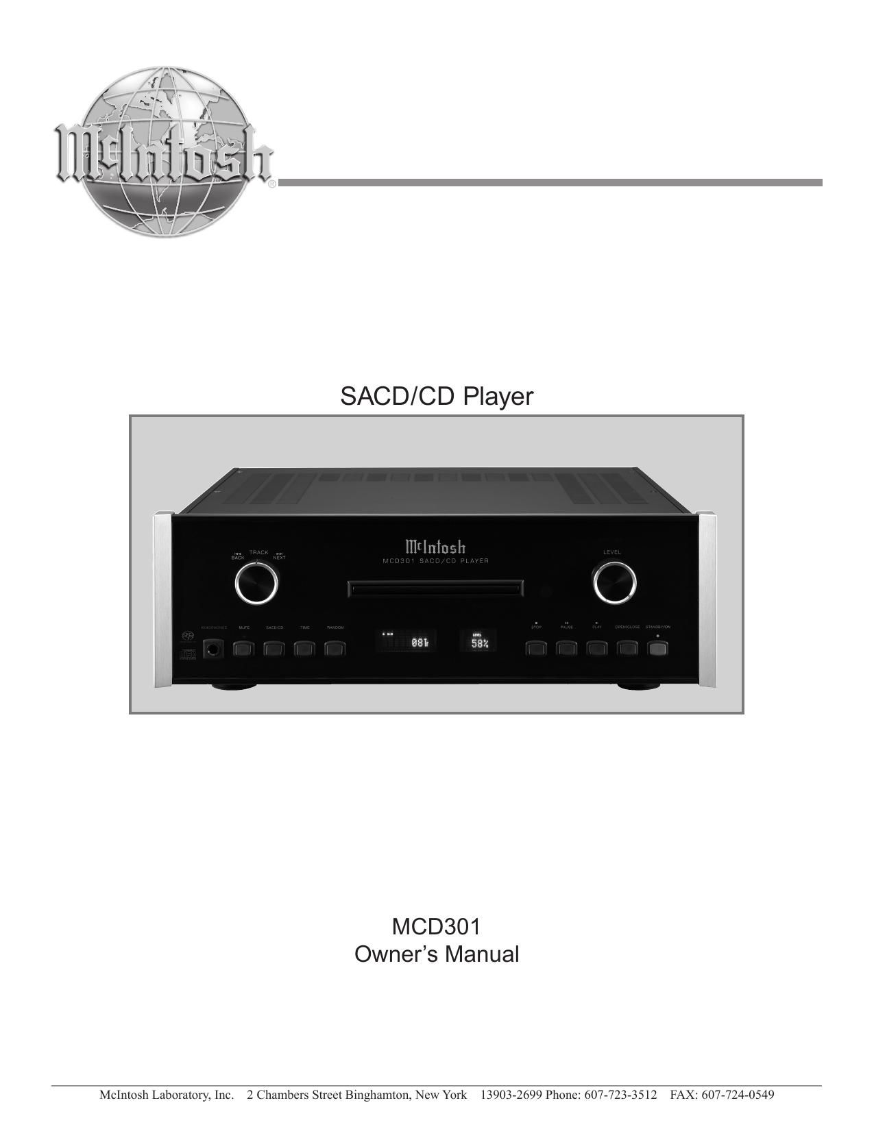 McIntosh MCD 301 Owners Manual