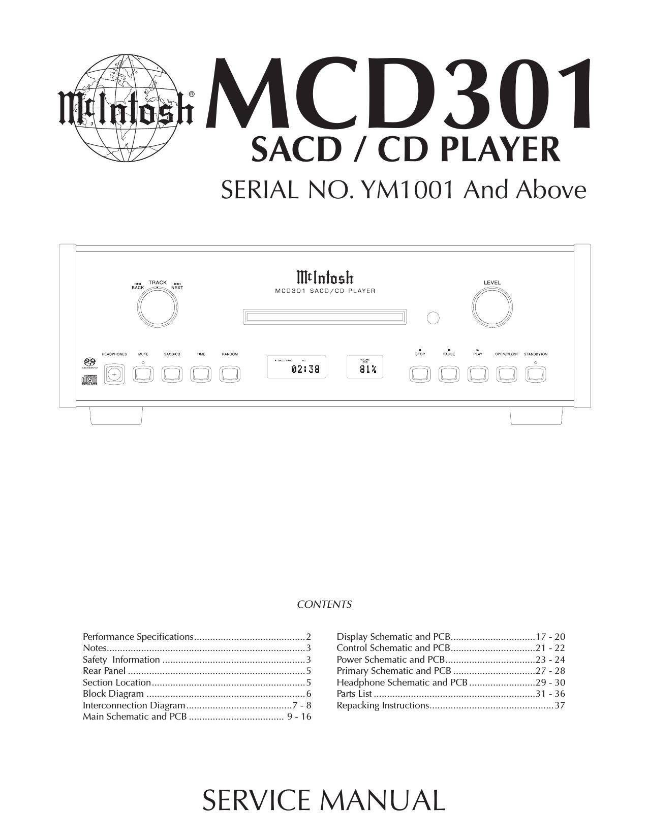 McIntosh MCD 301 Service Manual