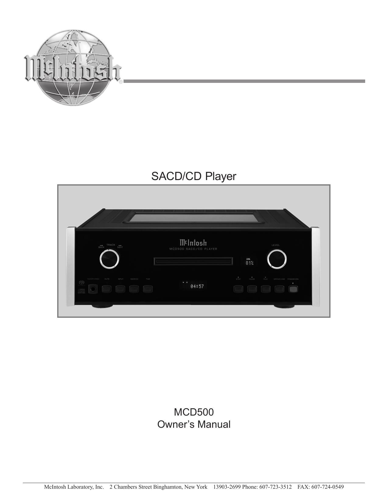 McIntosh MCD 500 Owners Manual