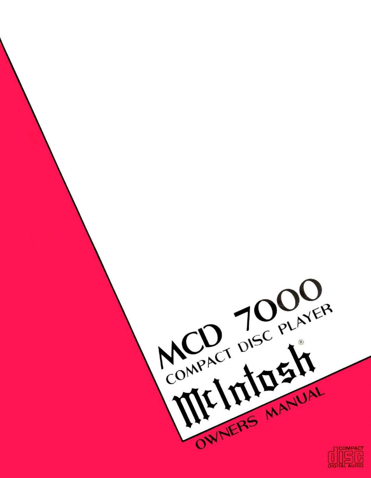 McIntosh MCD 7000 Owners Manual