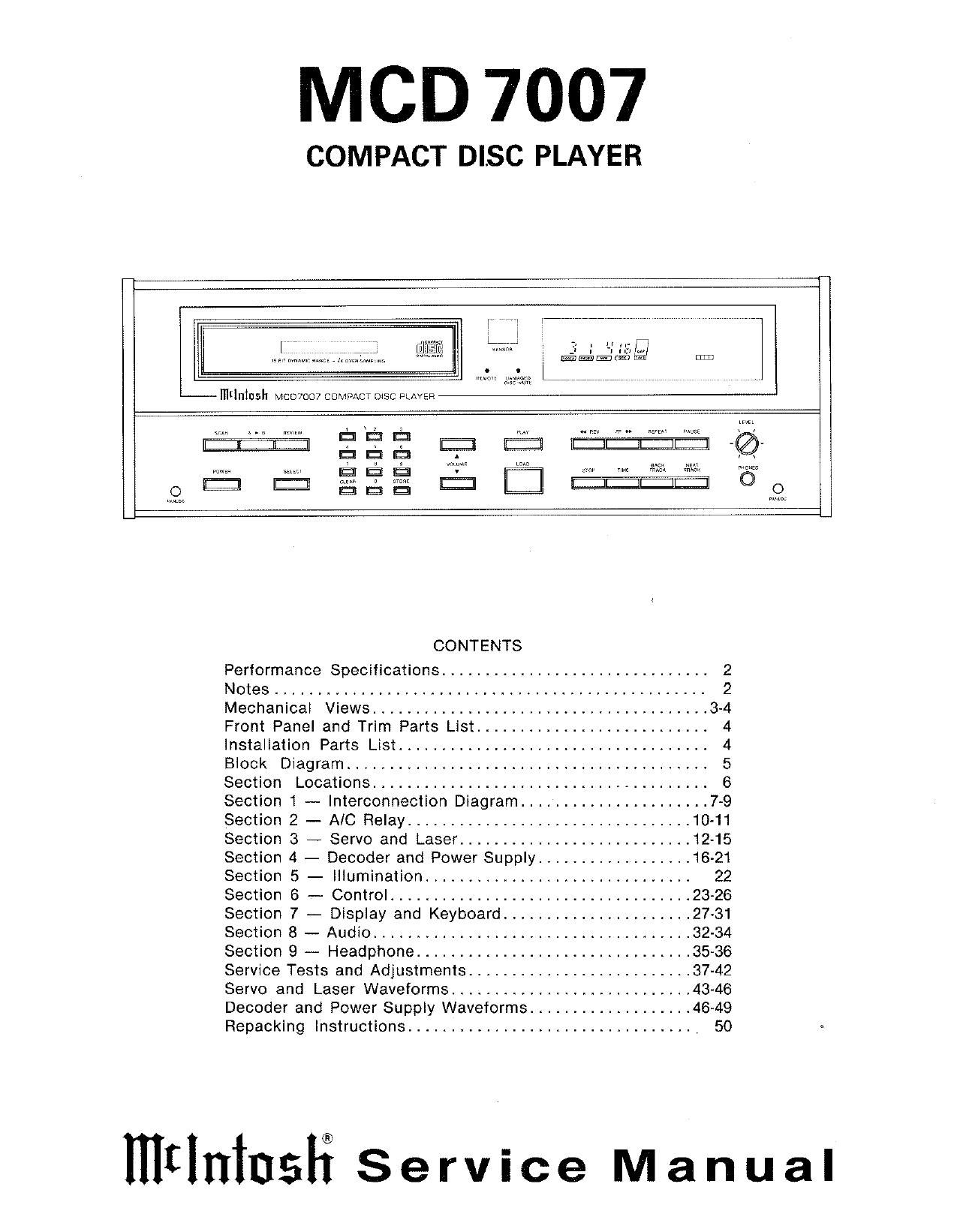 McIntosh MCD 7007 Service Manual