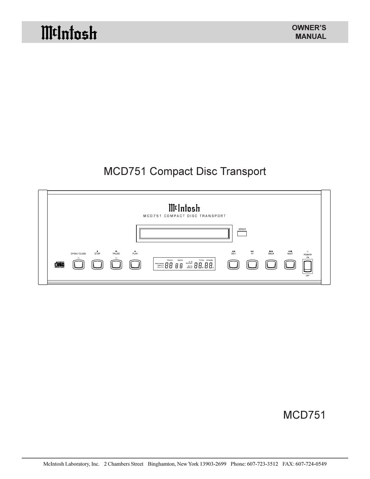 McIntosh MCD 751 Owners Manual