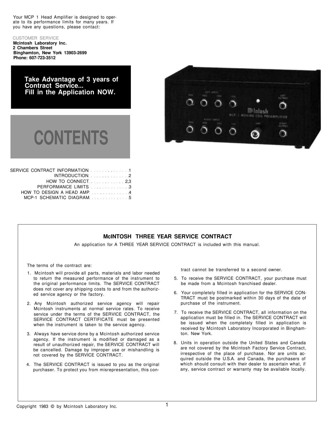 McIntosh MCP 1 Owners Manual