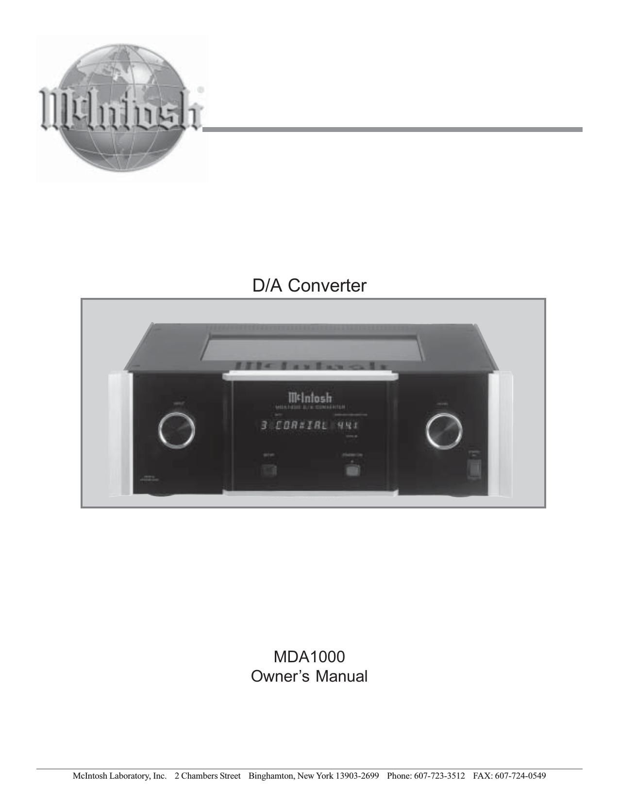 McIntosh MDA 1000 Owners Manual