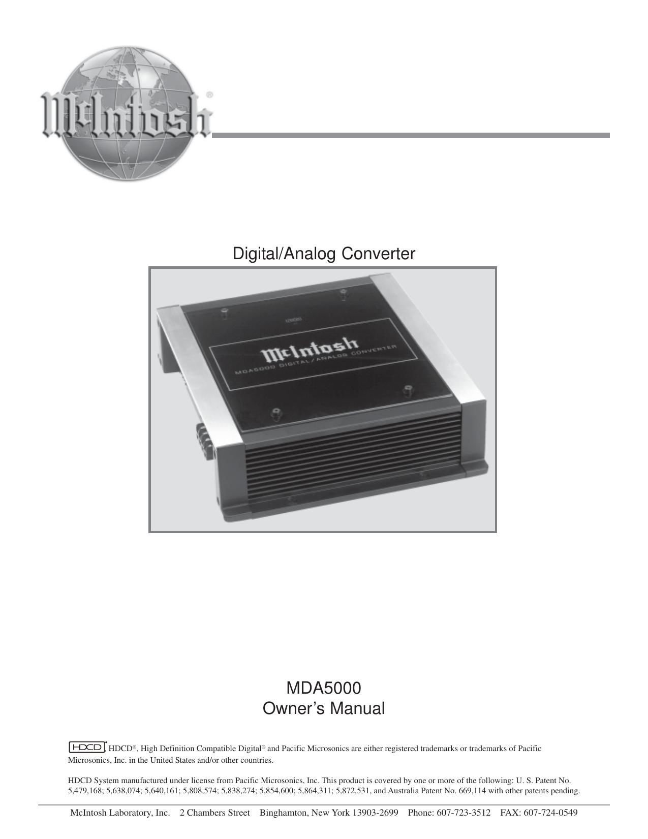 McIntosh MDA 5000 Owners Manual