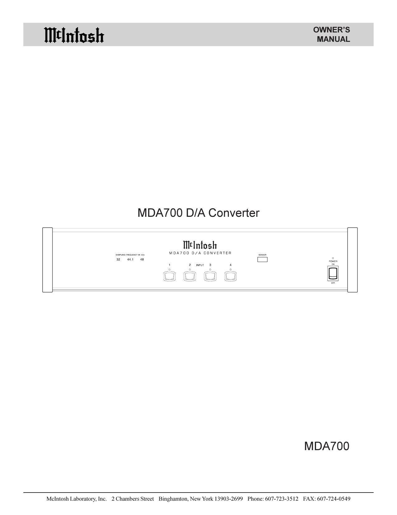 McIntosh MDA 700 Owners Manual