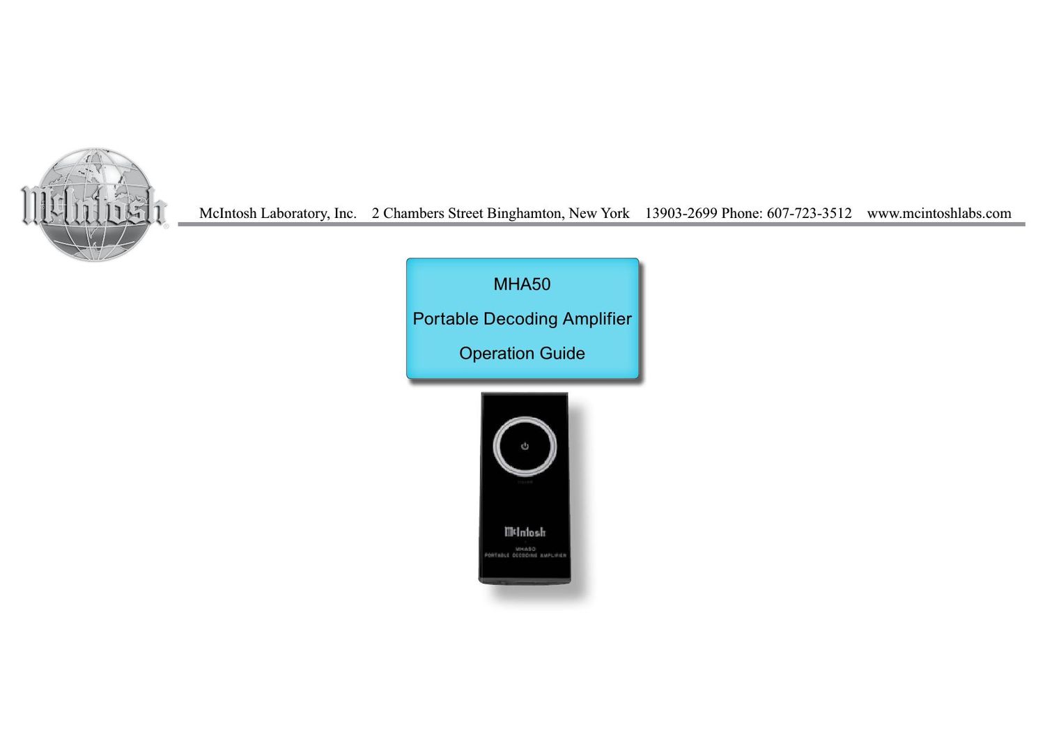 McIntosh MHA 50 Owners Manual