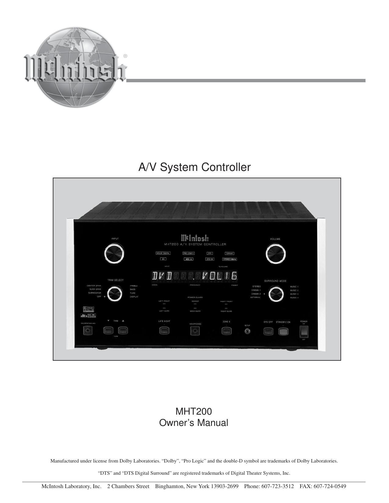 McIntosh MHT 200 Owners Manual