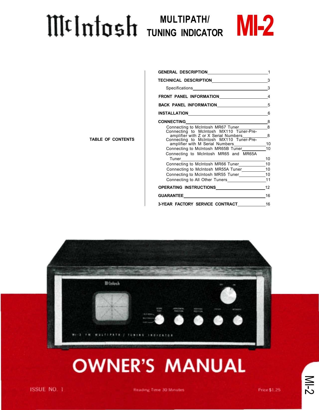 McIntosh MI 2 Owners Manual
