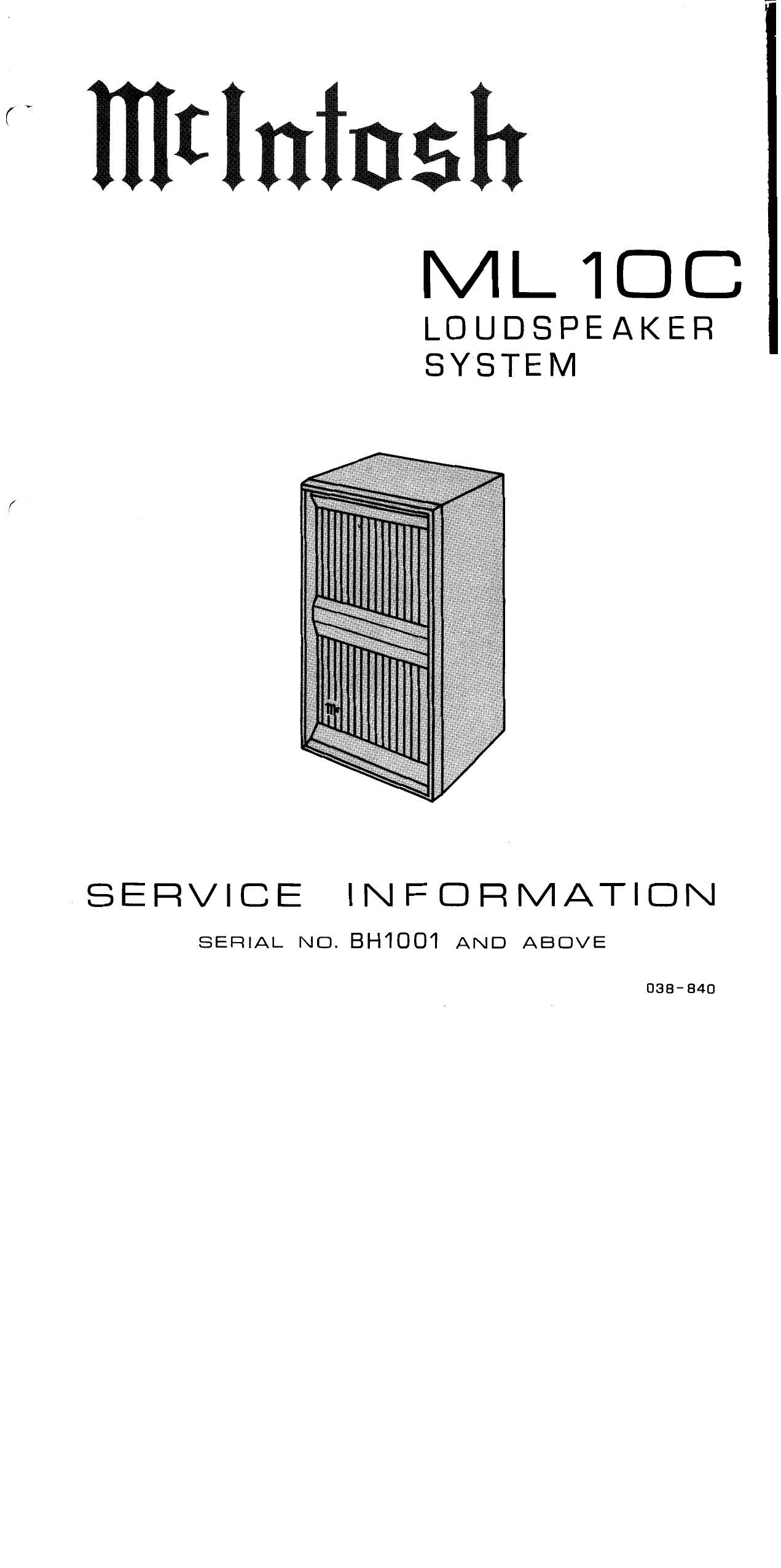McIntosh ML 10C Service Manual